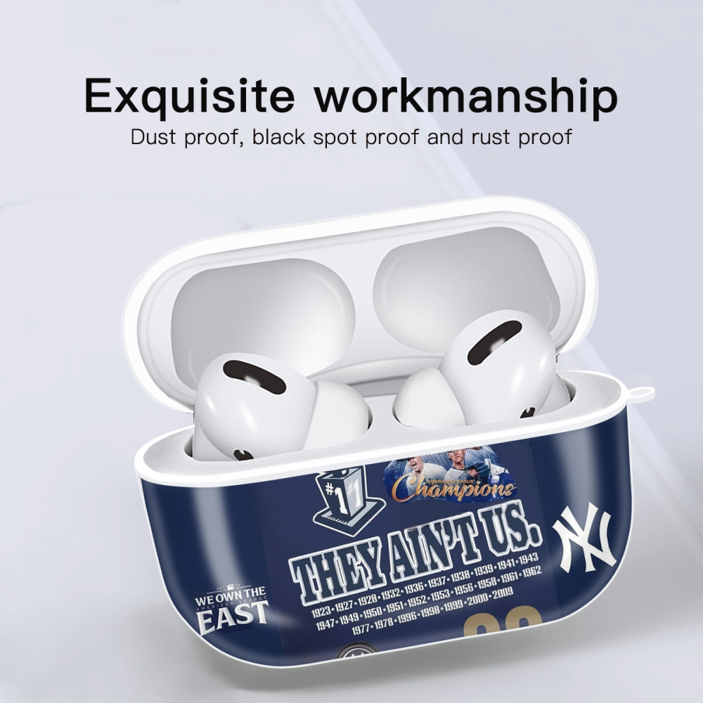 New York Yankees 358 AirPods Pro Hard Case White With Keychain, Durable Flexible PC, Precise Cutouts, Anti-Fingerprint, Yellowing & Scratch Resistant, Full Protection, Washable