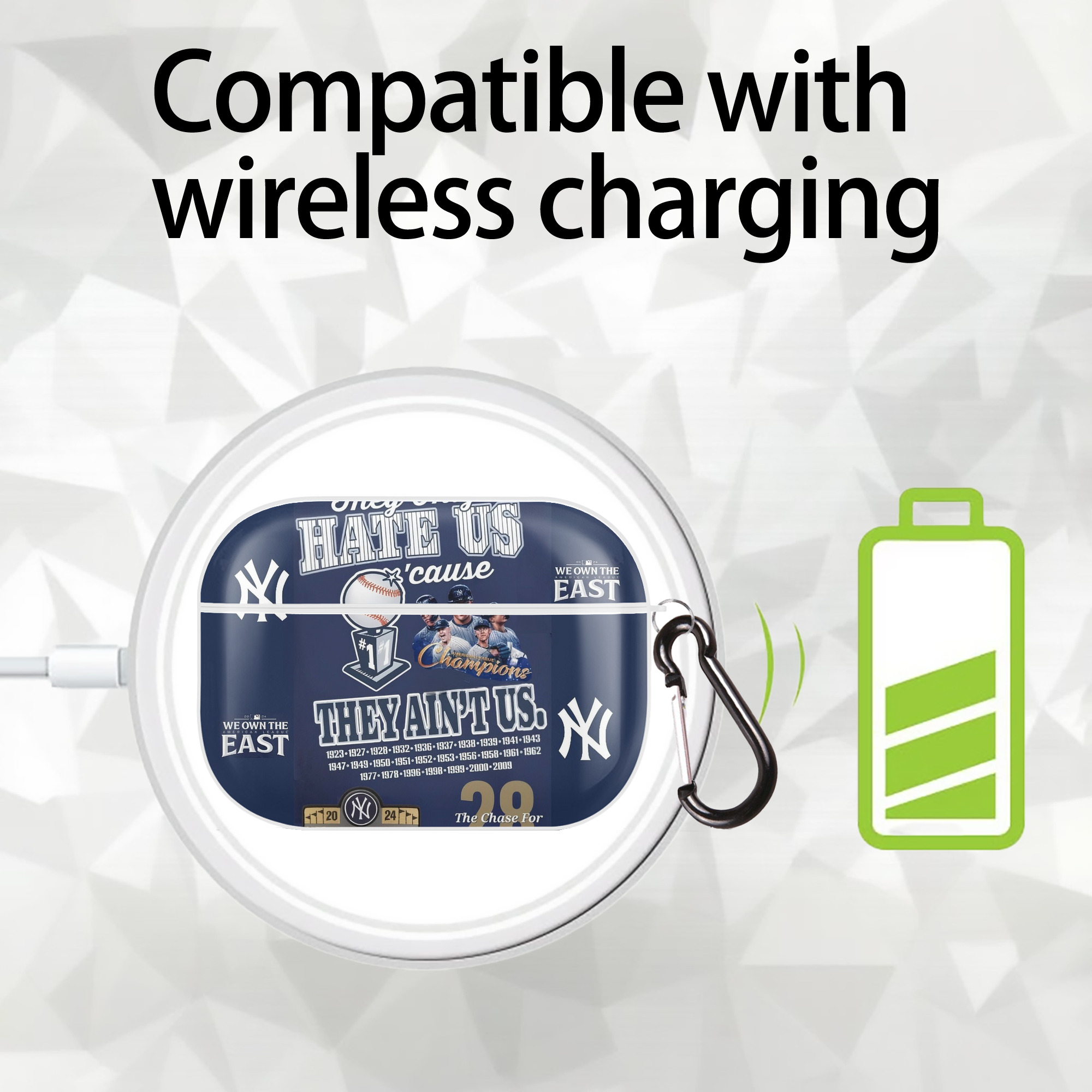 New York Yankees 358 AirPods Pro Hard Case White With Keychain, Durable Flexible PC, Precise Cutouts, Anti-Fingerprint, Yellowing & Scratch Resistant, Full Protection, Washable