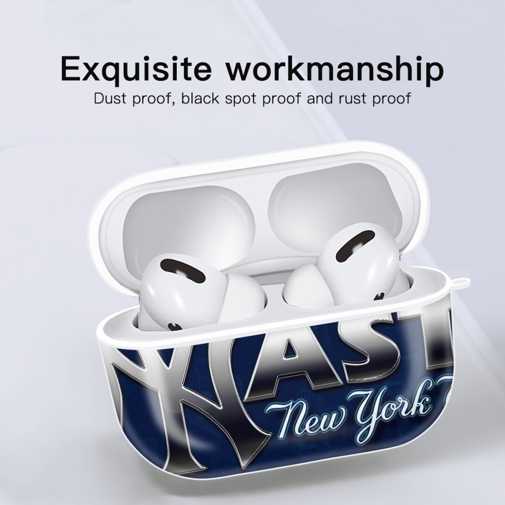 New York Yankees 359 AirPods Pro Hard Case White With Keychain, Durable Flexible PC, Precise Cutouts, Anti-Fingerprint, Yellowing & Scratch Resistant, Full Protection, Washable