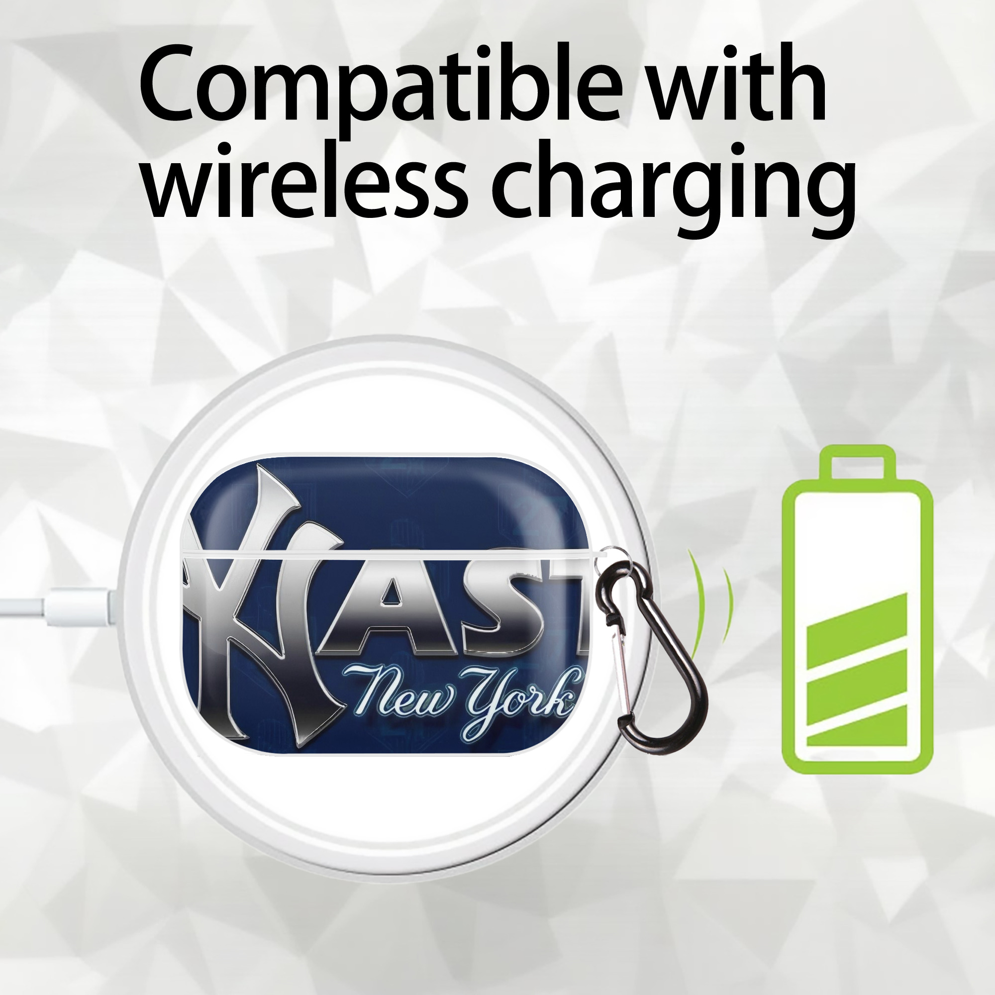 New York Yankees 359 AirPods Pro Hard Case White With Keychain, Durable Flexible PC, Precise Cutouts, Anti-Fingerprint, Yellowing & Scratch Resistant, Full Protection, Washable