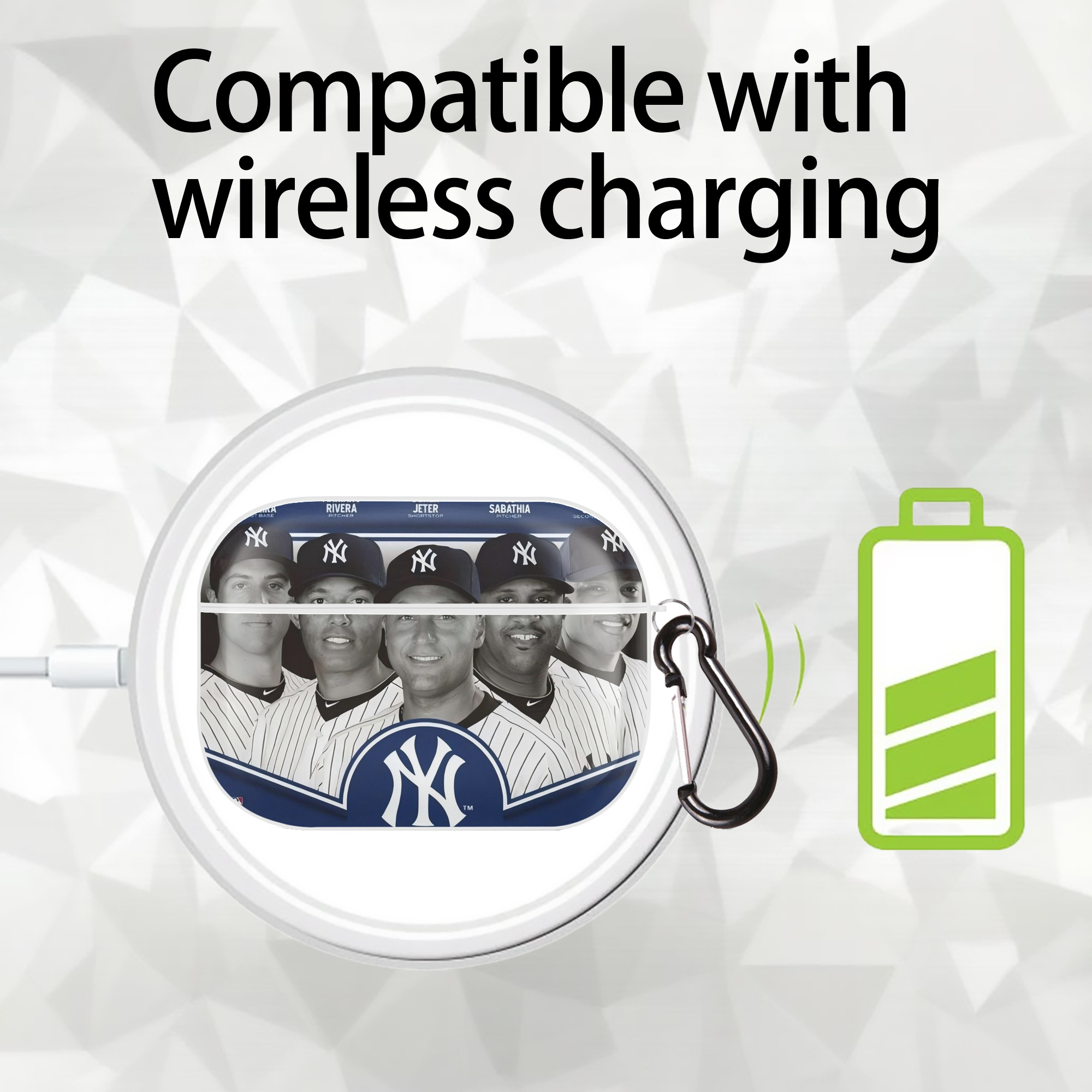 New York Yankees 361 AirPods Pro Hard Case White With Keychain, Durable Flexible PC, Precise Cutouts, Anti-Fingerprint, Yellowing & Scratch Resistant, Full Protection, Washable