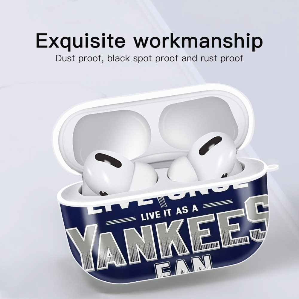 New York Yankees 362 AirPods Pro Hard Case White With Keychain, Durable Flexible PC, Precise Cutouts, Anti-Fingerprint, Yellowing & Scratch Resistant, Full Protection, Washable