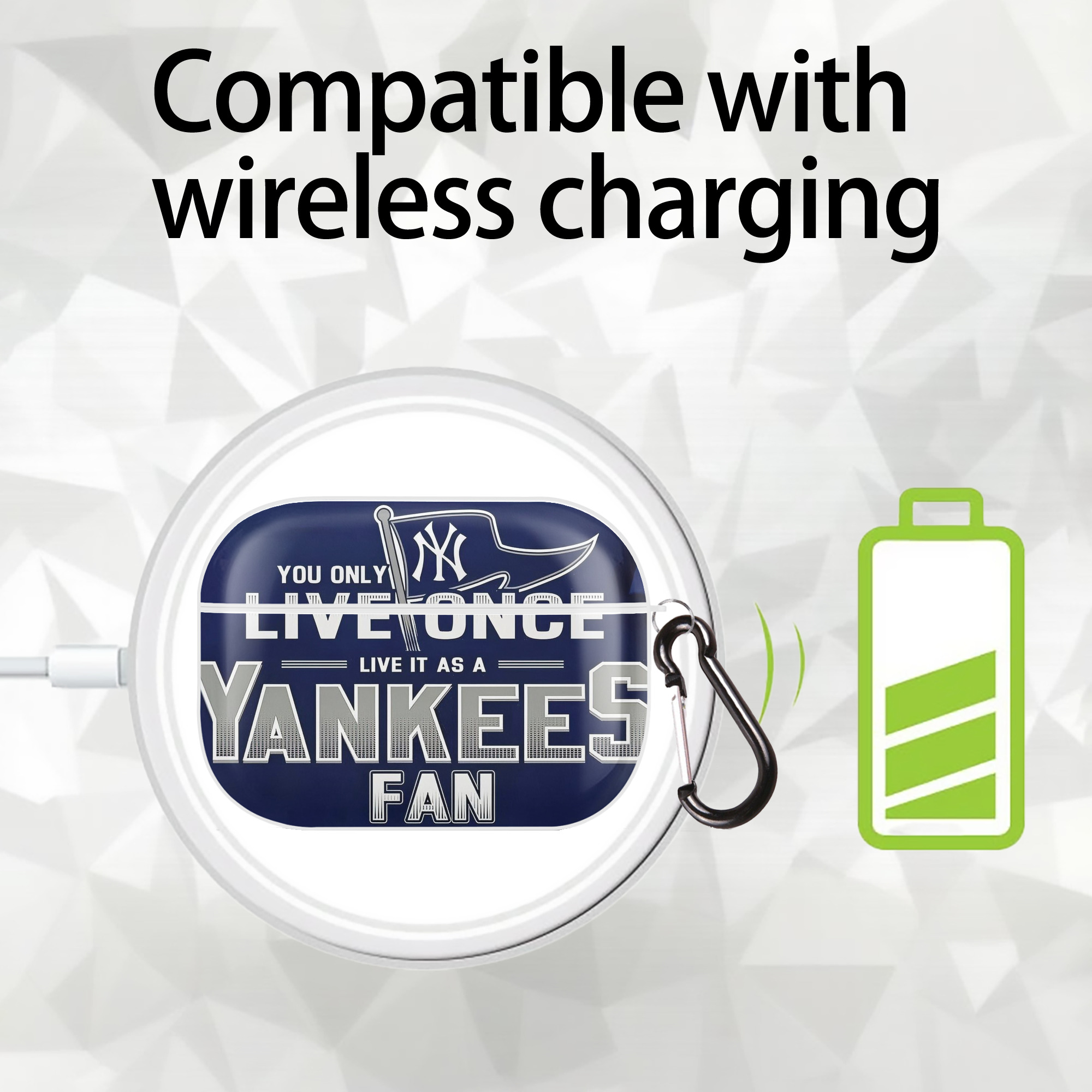 New York Yankees 362 AirPods Pro Hard Case White With Keychain, Durable Flexible PC, Precise Cutouts, Anti-Fingerprint, Yellowing & Scratch Resistant, Full Protection, Washable