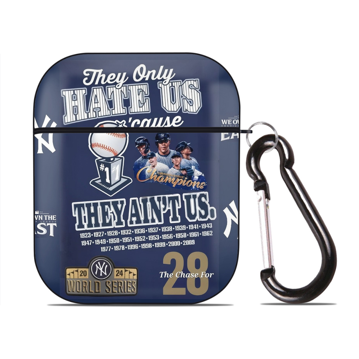 New York Yankees 358 AirPods 2 Case Hard Shell Black, Flexible PC Material, Precise Cutouts, Full Protection, Anti-Fingerprint, Washable, Includes Keychain – Durable & Slim Design