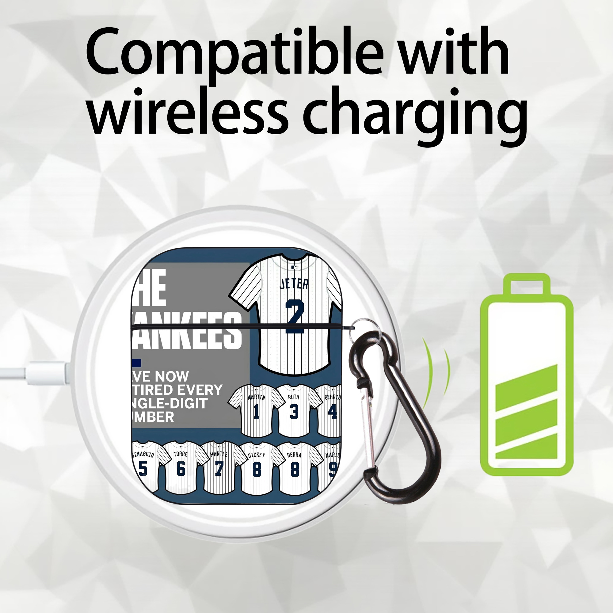 New York Yankees 235 AirPods 2 Case Hard Shell Black, Flexible PC Material, Precise Cutouts, Full Protection, Anti-Fingerprint, Washable, Includes Keychain – Durable & Slim Design