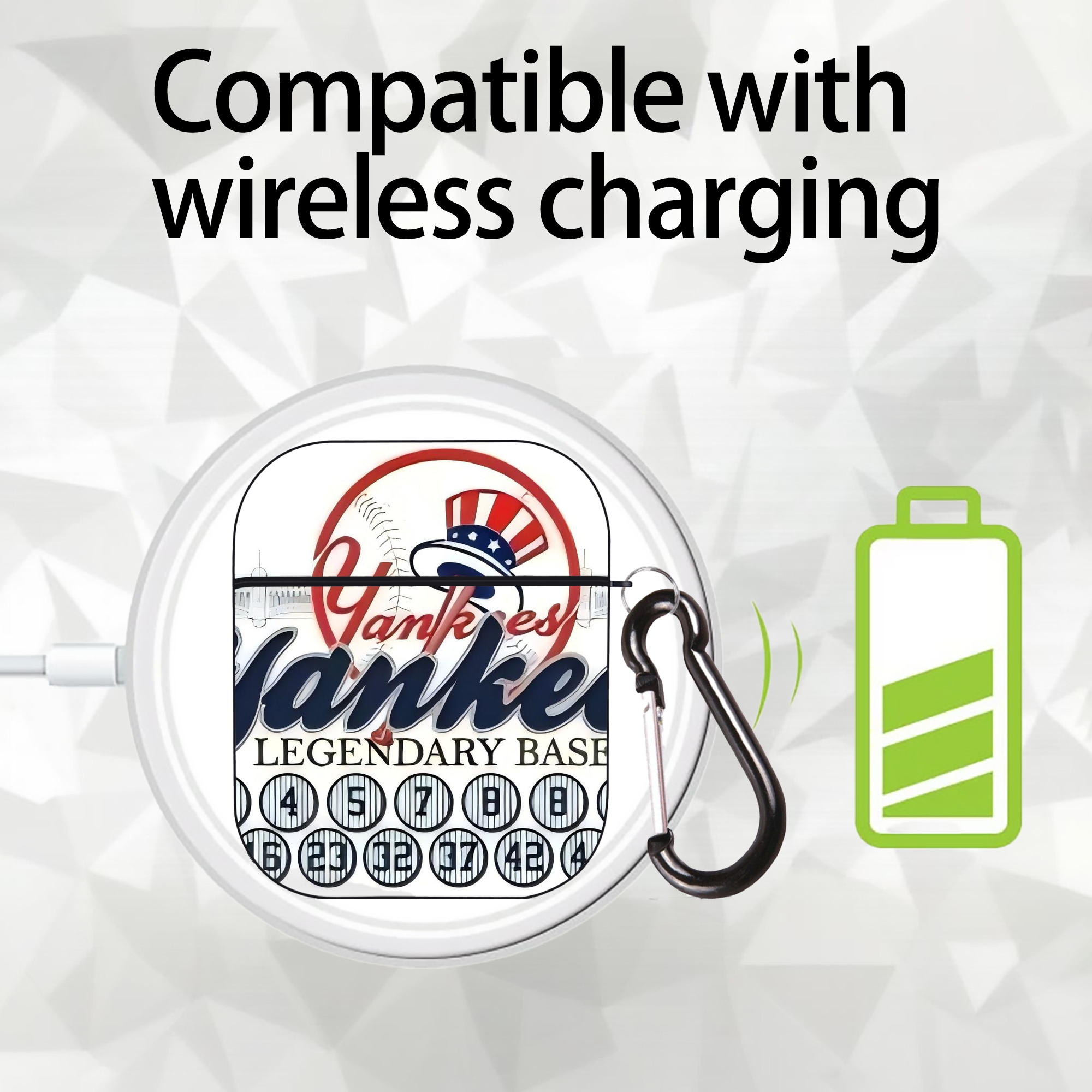 New York Yankees 232 AirPods 2 Case Hard Shell Black, Flexible PC Material, Precise Cutouts, Full Protection, Anti-Fingerprint, Washable, Includes Keychain – Durable & Slim Design