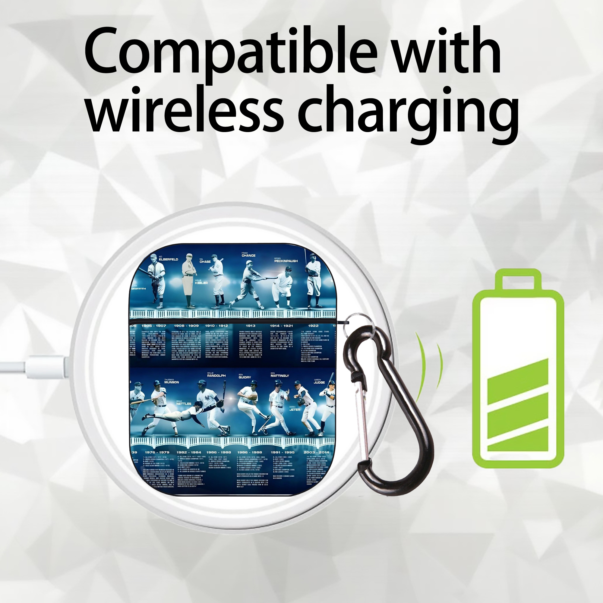 New York Yankees 243 AirPods 2 Case Hard Shell Black, Flexible PC Material, Precise Cutouts, Full Protection, Anti-Fingerprint, Washable, Includes Keychain – Durable & Slim Design