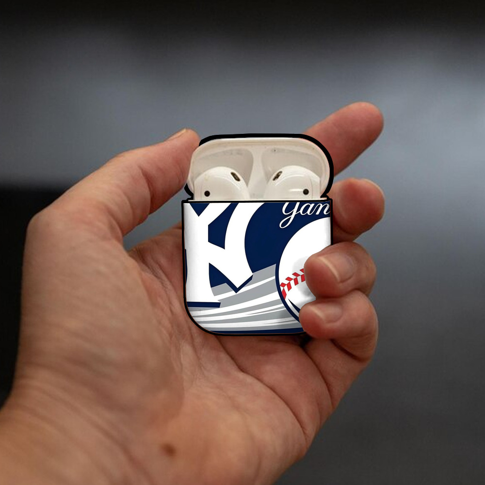 New York Yankees 259 AirPods 2 Case Hard Shell Black, Flexible PC Material, Precise Cutouts, Full Protection, Anti-Fingerprint, Washable, Includes Keychain – Durable & Slim Design