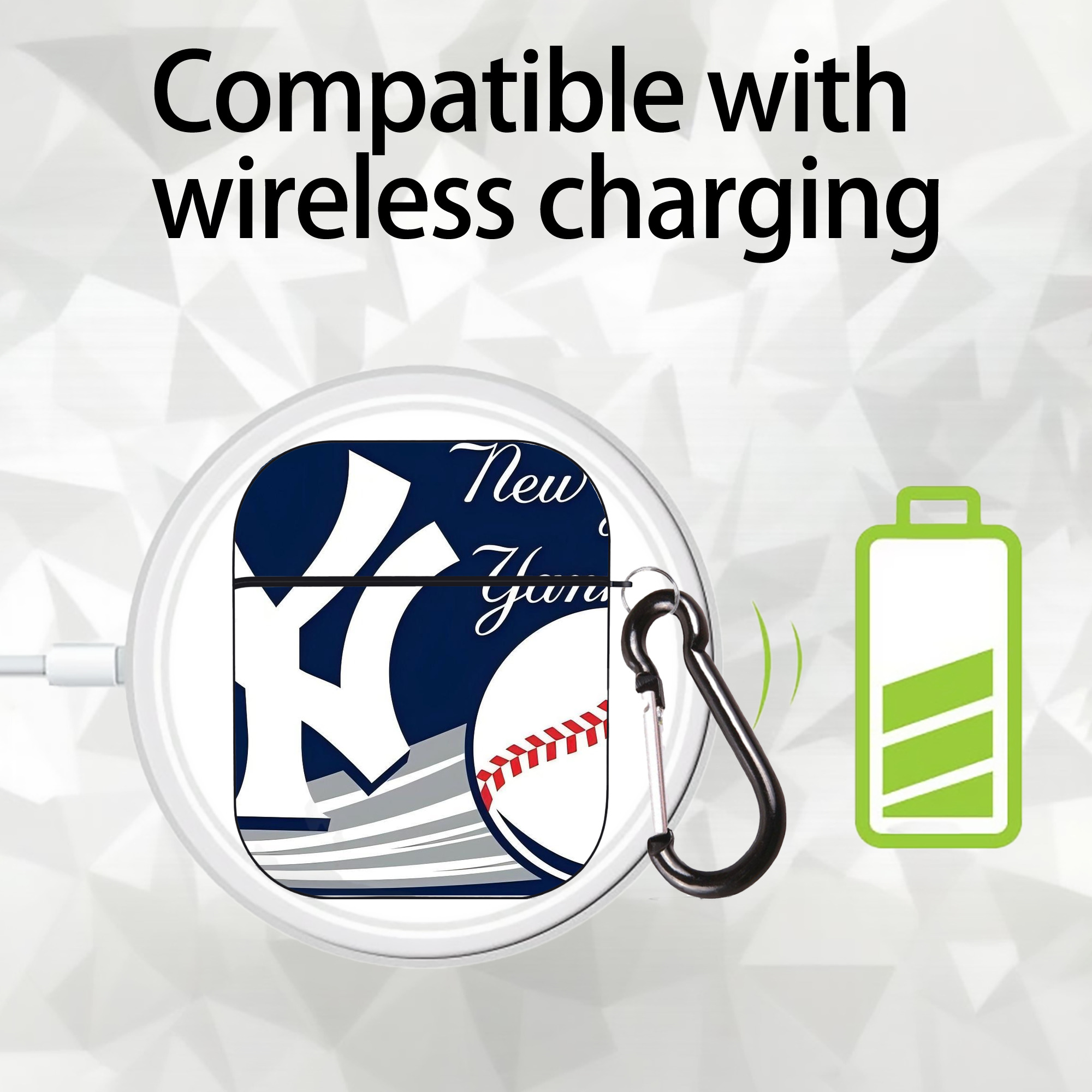 New York Yankees 259 AirPods 2 Case Hard Shell Black, Flexible PC Material, Precise Cutouts, Full Protection, Anti-Fingerprint, Washable, Includes Keychain – Durable & Slim Design