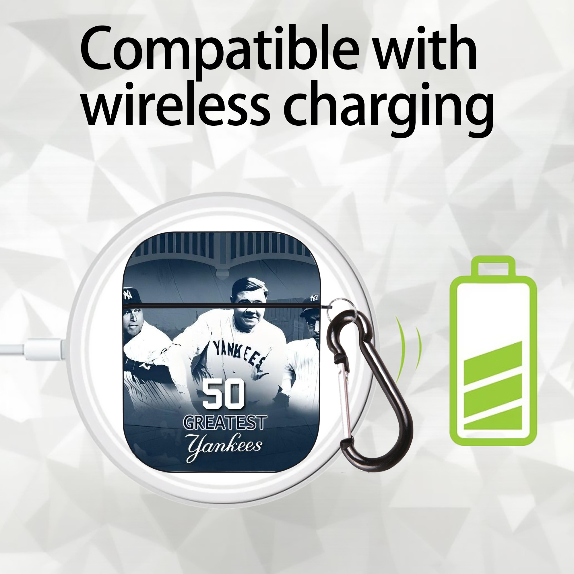 New York Yankees 351 AirPods 2 Case Hard Shell Black, Flexible PC Material, Precise Cutouts, Full Protection, Anti-Fingerprint, Washable, Includes Keychain – Durable & Slim Design