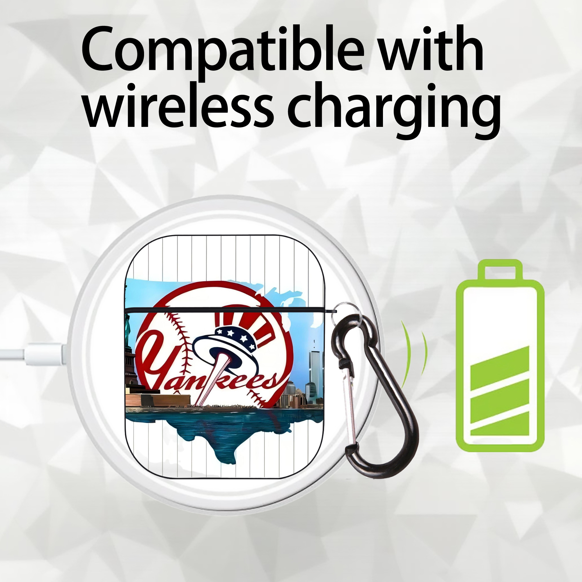 New York Yankees 352 AirPods 2 Case Hard Shell Black, Flexible PC Material, Precise Cutouts, Full Protection, Anti-Fingerprint, Washable, Includes Keychain – Durable & Slim Design