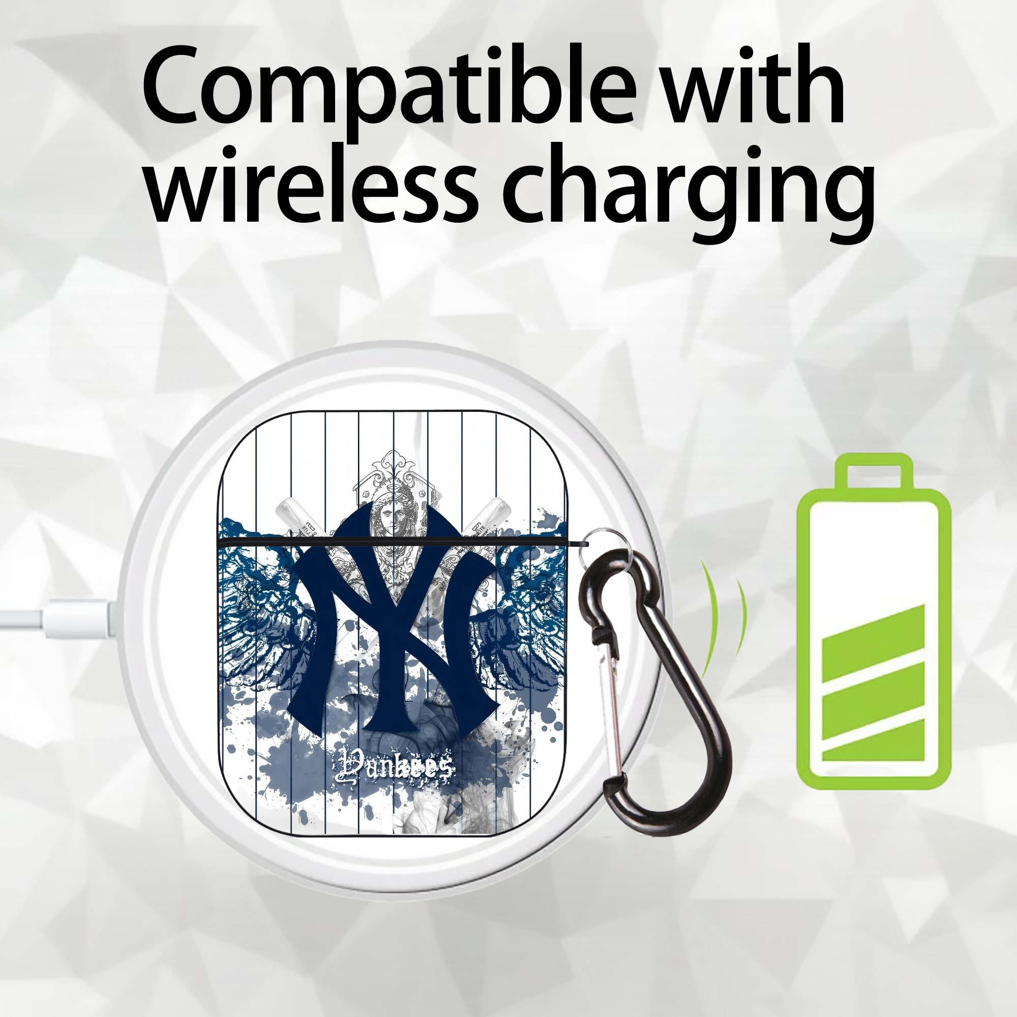 New York Yankees 353 AirPods 2 Case Hard Shell Black, Flexible PC Material, Precise Cutouts, Full Protection, Anti-Fingerprint, Washable, Includes Keychain – Durable & Slim Design