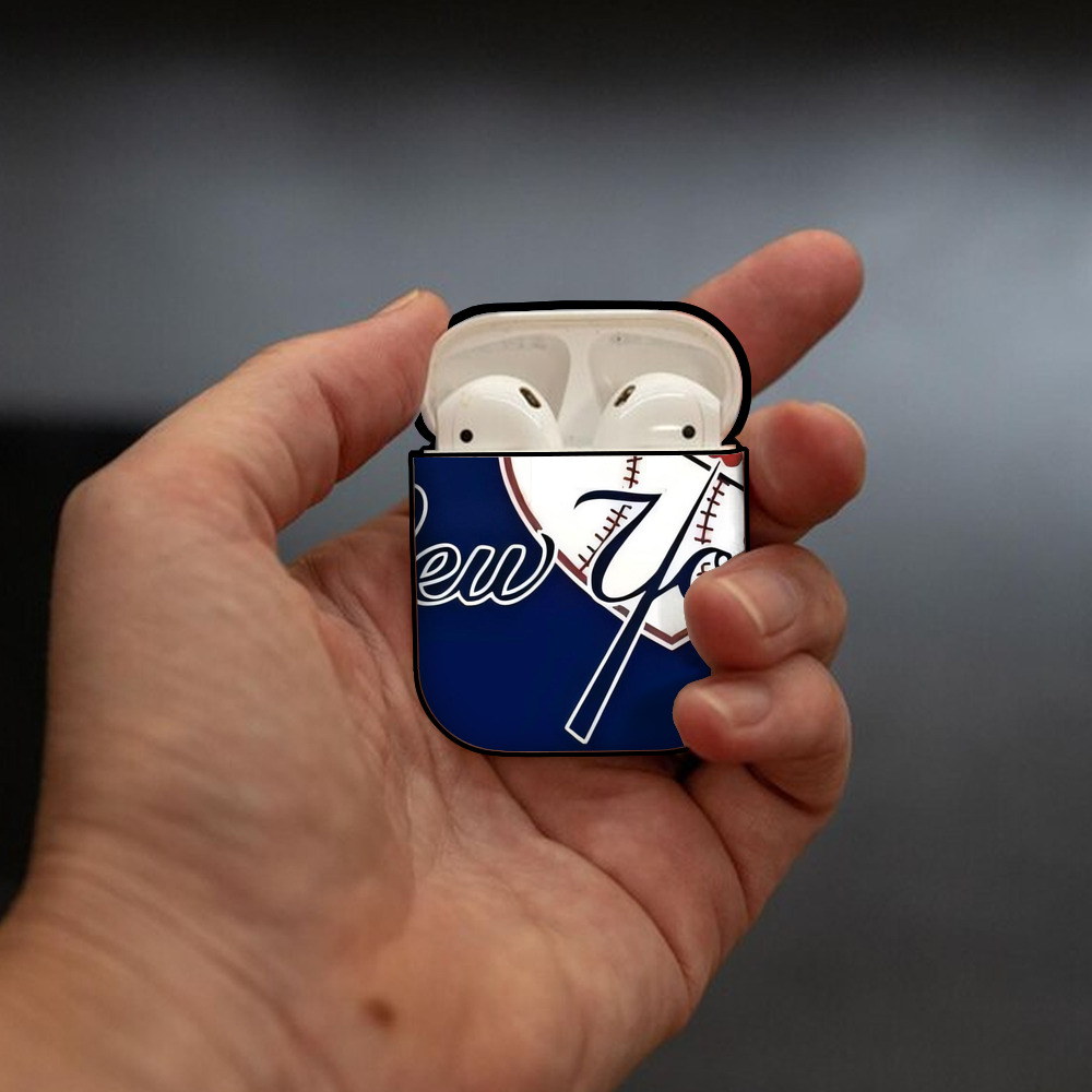 New York Yankees 354 AirPods 2 Case Hard Shell Black, Flexible PC Material, Precise Cutouts, Full Protection, Anti-Fingerprint, Washable, Includes Keychain – Durable & Slim Design