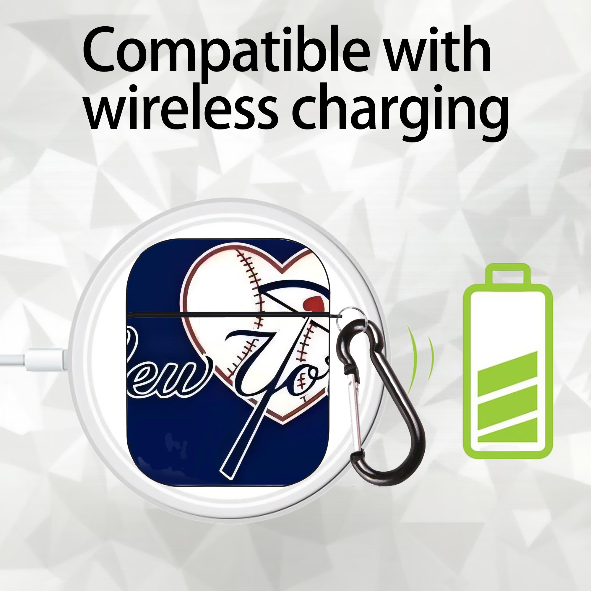 New York Yankees 354 AirPods 2 Case Hard Shell Black, Flexible PC Material, Precise Cutouts, Full Protection, Anti-Fingerprint, Washable, Includes Keychain – Durable & Slim Design