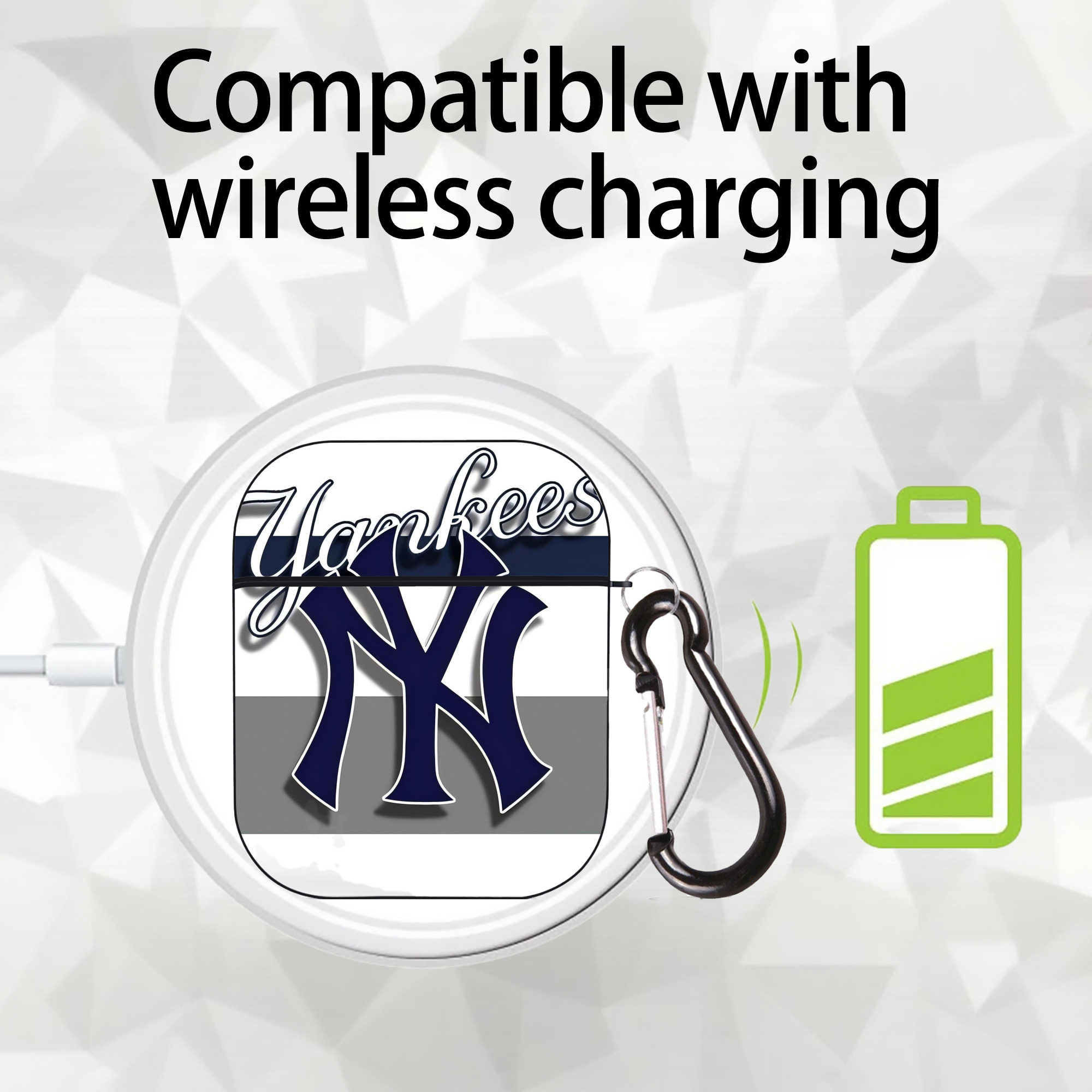 New York Yankees 356 AirPods 2 Case Hard Shell Black, Flexible PC Material, Precise Cutouts, Full Protection, Anti-Fingerprint, Washable, Includes Keychain – Durable & Slim Design