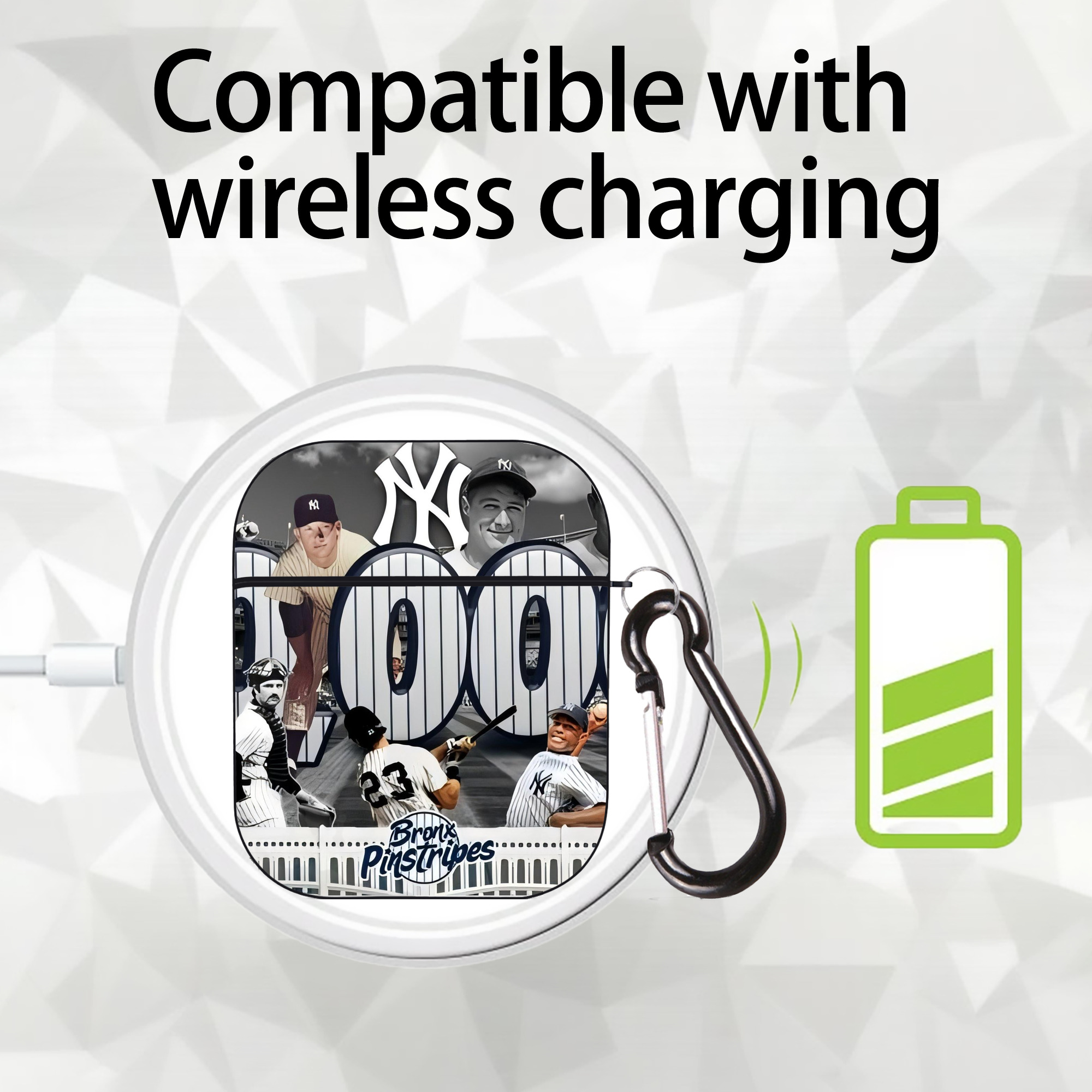 New York Yankees 357 AirPods 2 Case Hard Shell Black, Flexible PC Material, Precise Cutouts, Full Protection, Anti-Fingerprint, Washable, Includes Keychain – Durable & Slim Design