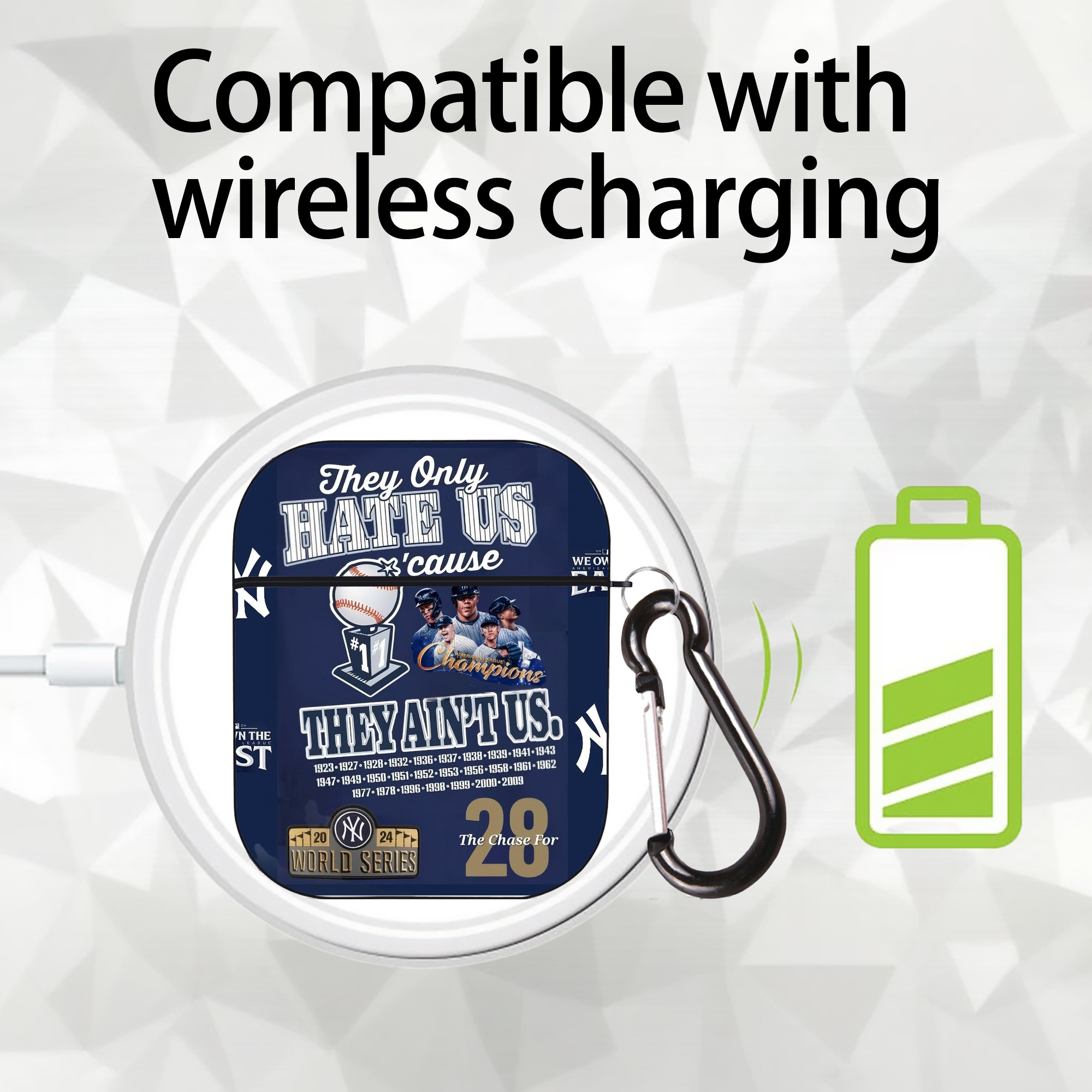 New York Yankees 358 AirPods 2 Case Hard Shell Black, Flexible PC Material, Precise Cutouts, Full Protection, Anti-Fingerprint, Washable, Includes Keychain – Durable & Slim Design