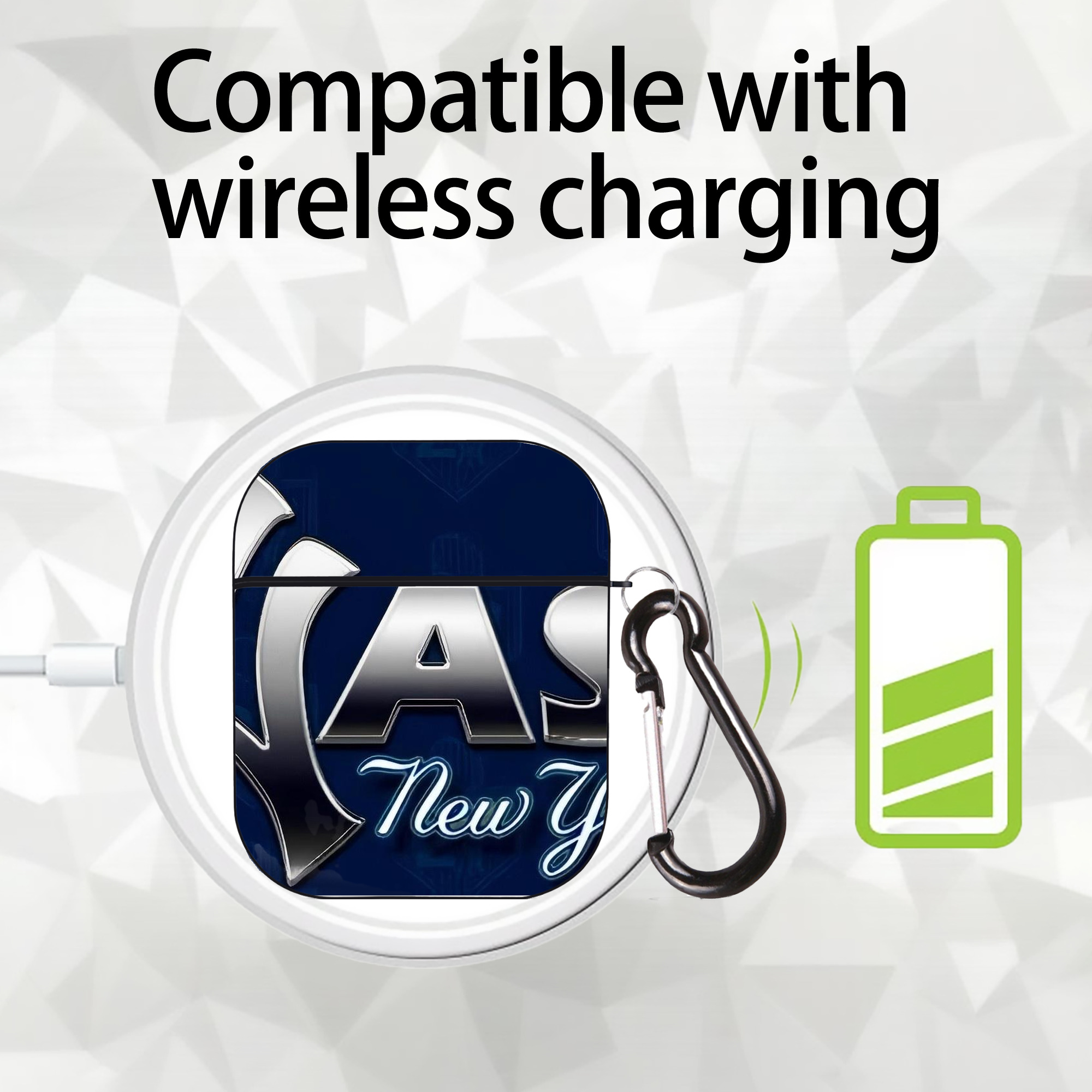 New York Yankees 359 AirPods 2 Case Hard Shell Black, Flexible PC Material, Precise Cutouts, Full Protection, Anti-Fingerprint, Washable, Includes Keychain – Durable & Slim Design