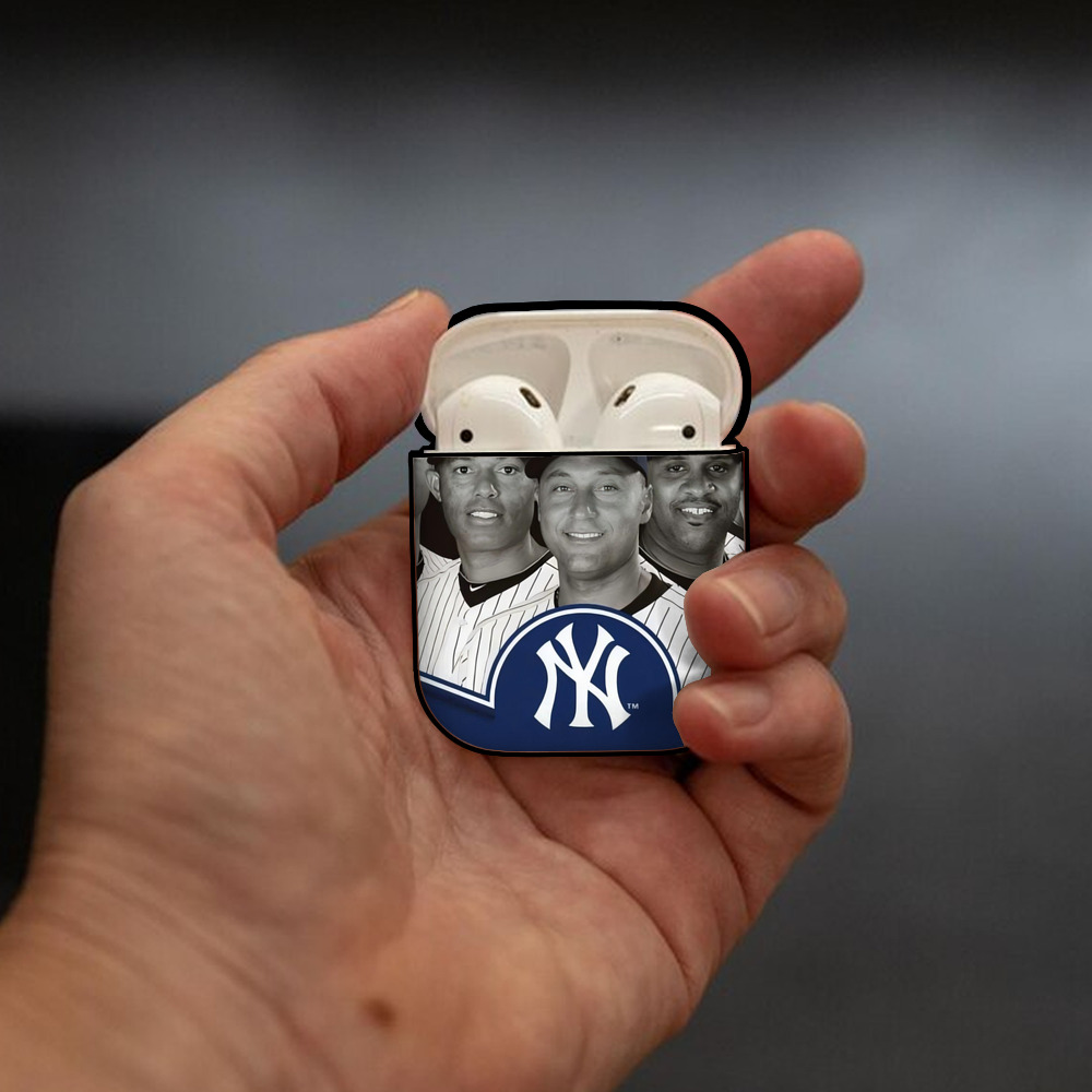 New York Yankees 361 AirPods 2 Case Hard Shell Black, Flexible PC Material, Precise Cutouts, Full Protection, Anti-Fingerprint, Washable, Includes Keychain – Durable & Slim Design
