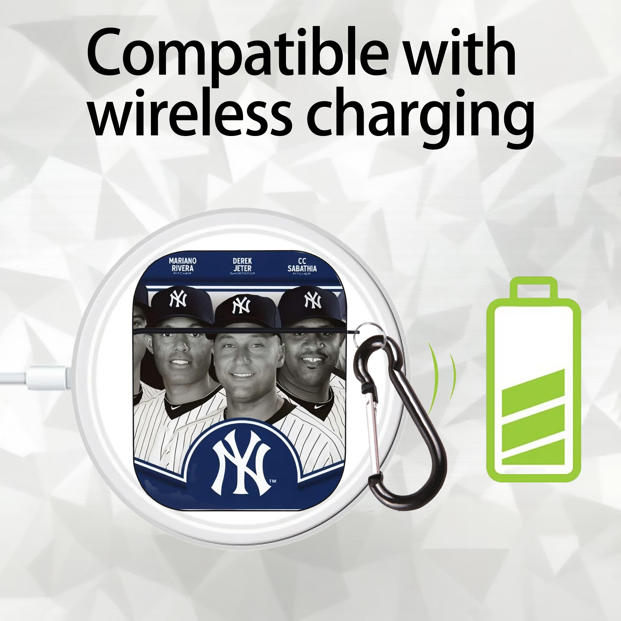 New York Yankees 361 AirPods 2 Case Hard Shell Black, Flexible PC Material, Precise Cutouts, Full Protection, Anti-Fingerprint, Washable, Includes Keychain – Durable & Slim Design