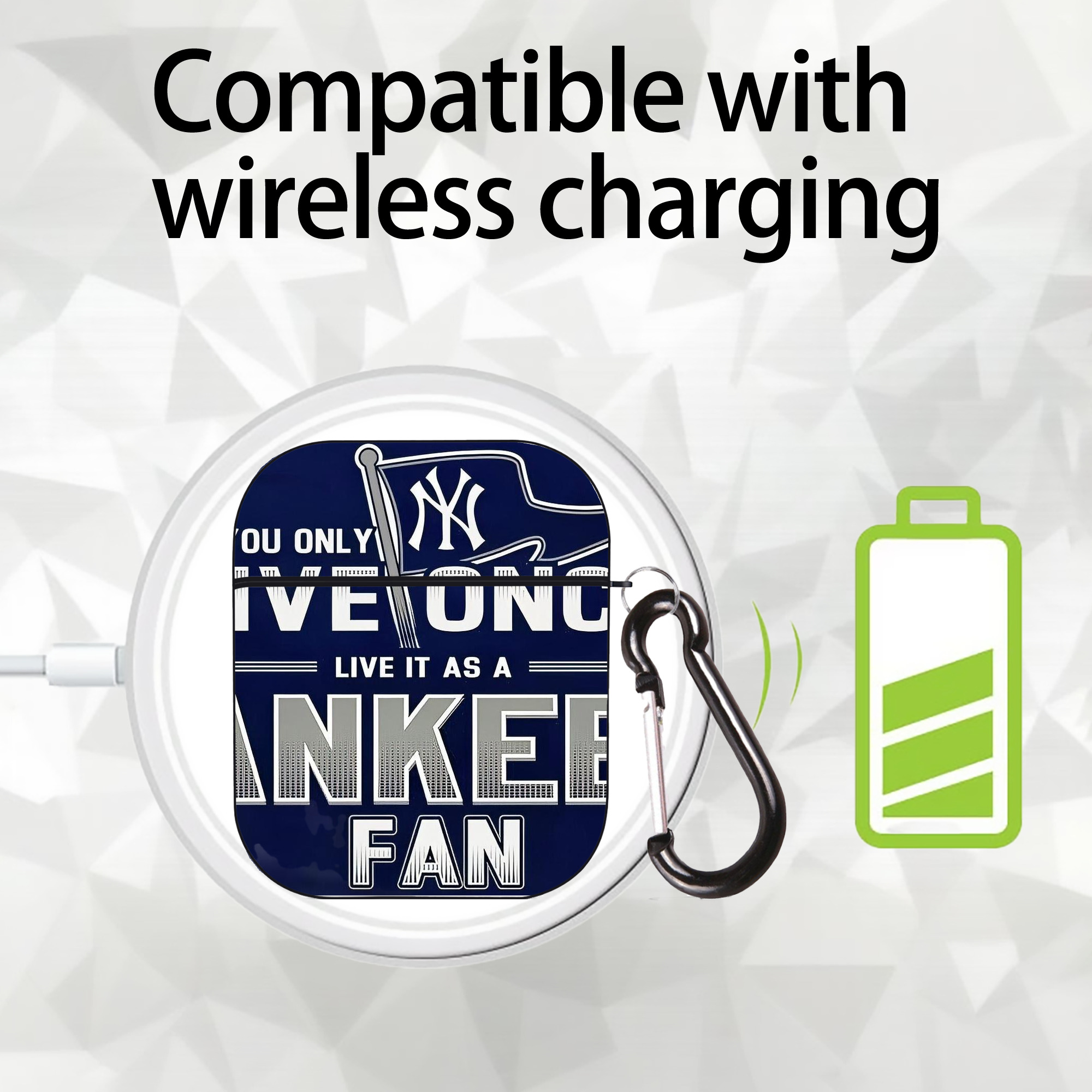 New York Yankees 362 AirPods 2 Case Hard Shell Black, Flexible PC Material, Precise Cutouts, Full Protection, Anti-Fingerprint, Washable, Includes Keychain – Durable & Slim Design