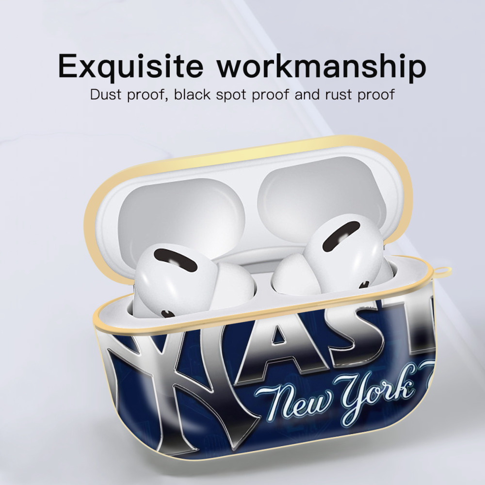 New York Yankees 359 Luxury Gold AirPods Pro Case With Keychain, Flexible PC Material, Full Protection, Precise Cutouts, Anti-Fingerprint, Washable, Durable Design
