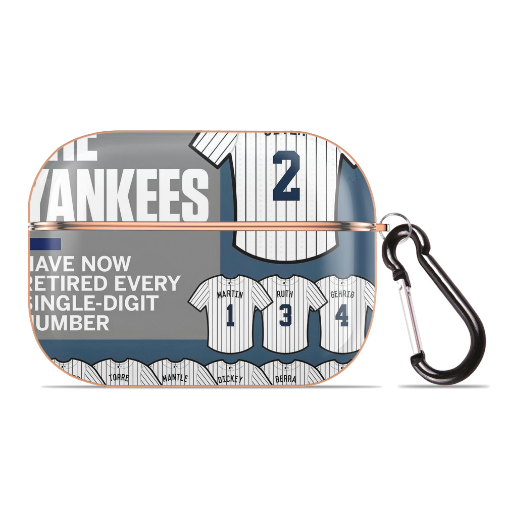 New York Yankees 235 AirPods Pro Protective Case Rose Gold, Flexible PC Material, Precise Fit, Anti-Slip Cover, Full Protection, Fingerprint Resistant, Washable With Keychain