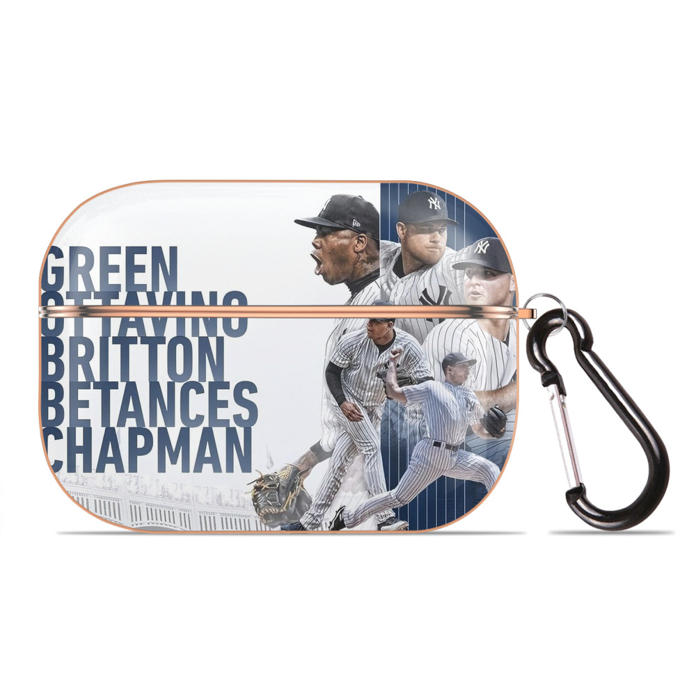 New York Yankees 249 AirPods Pro Protective Case Rose Gold, Flexible PC Material, Precise Fit, Anti-Slip Cover, Full Protection, Fingerprint Resistant, Washable With Keychain