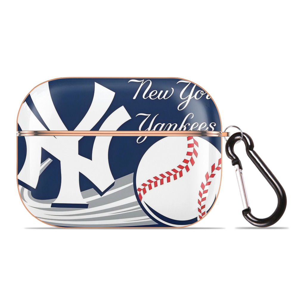 New York Yankees 259 AirPods Pro Protective Case Rose Gold, Flexible PC Material, Precise Fit, Anti-Slip Cover, Full Protection, Fingerprint Resistant, Washable With Keychain