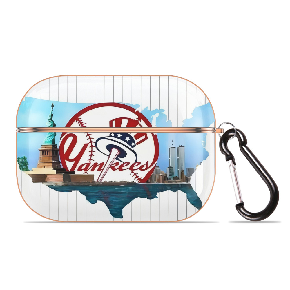 New York Yankees 352 AirPods Pro Protective Case Rose Gold, Flexible PC Material, Precise Fit, Anti-Slip Cover, Full Protection, Fingerprint Resistant, Washable With Keychain