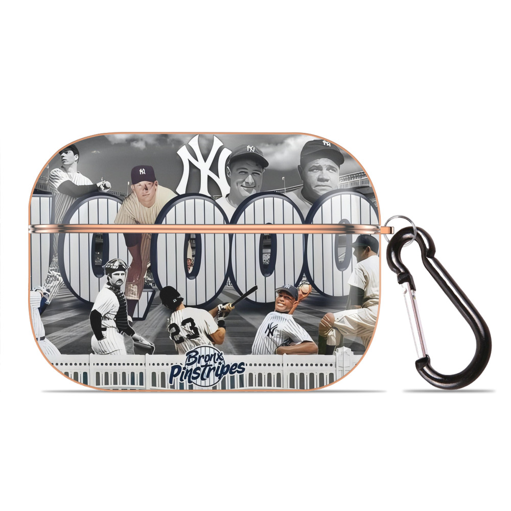 New York Yankees 357 AirPods Pro Protective Case Rose Gold, Flexible PC Material, Precise Fit, Anti-Slip Cover, Full Protection, Fingerprint Resistant, Washable With Keychain
