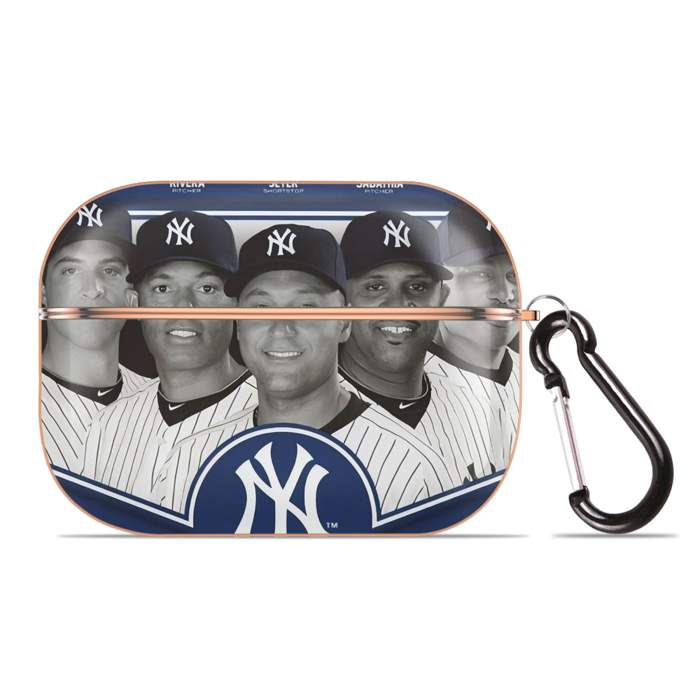 New York Yankees 361 AirPods Pro Protective Case Rose Gold, Flexible PC Material, Precise Fit, Anti-Slip Cover, Full Protection, Fingerprint Resistant, Washable With Keychain