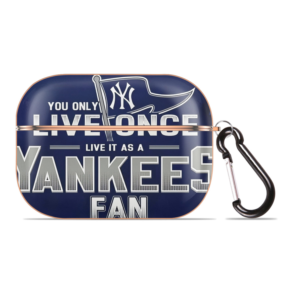 New York Yankees 362 AirPods Pro Protective Case Rose Gold, Flexible PC Material, Precise Fit, Anti-Slip Cover, Full Protection, Fingerprint Resistant, Washable With Keychain