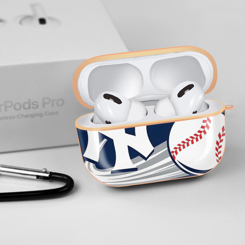 New York Yankees 259 AirPods Pro Protective Case Rose Gold, Flexible PC Material, Precise Fit, Anti-Slip Cover, Full Protection, Fingerprint Resistant, Washable With Keychain