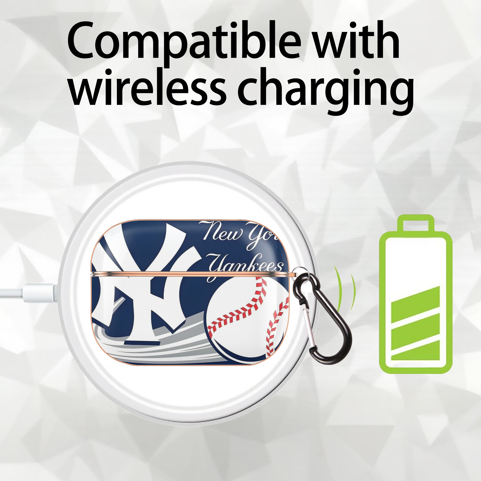 New York Yankees 259 AirPods Pro Protective Case Rose Gold, Flexible PC Material, Precise Fit, Anti-Slip Cover, Full Protection, Fingerprint Resistant, Washable With Keychain