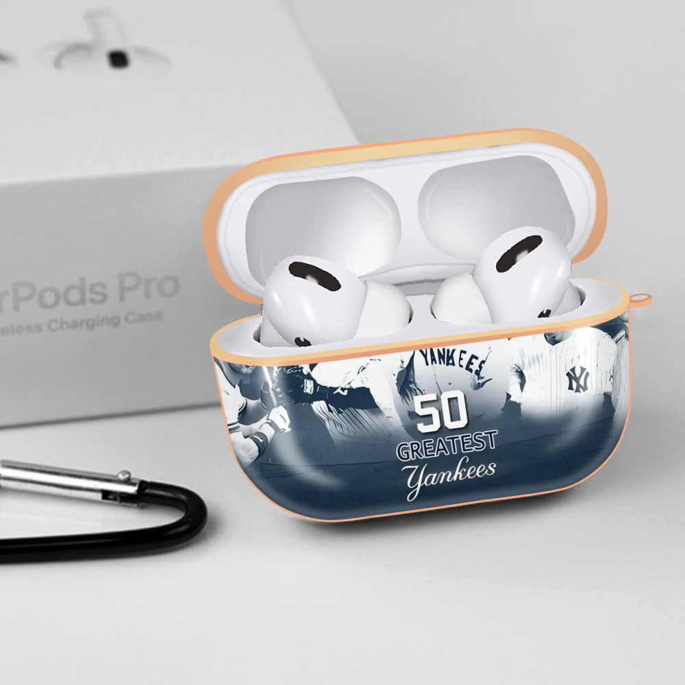 New York Yankees 351 AirPods Pro Protective Case Rose Gold, Flexible PC Material, Precise Fit, Anti-Slip Cover, Full Protection, Fingerprint Resistant, Washable With Keychain