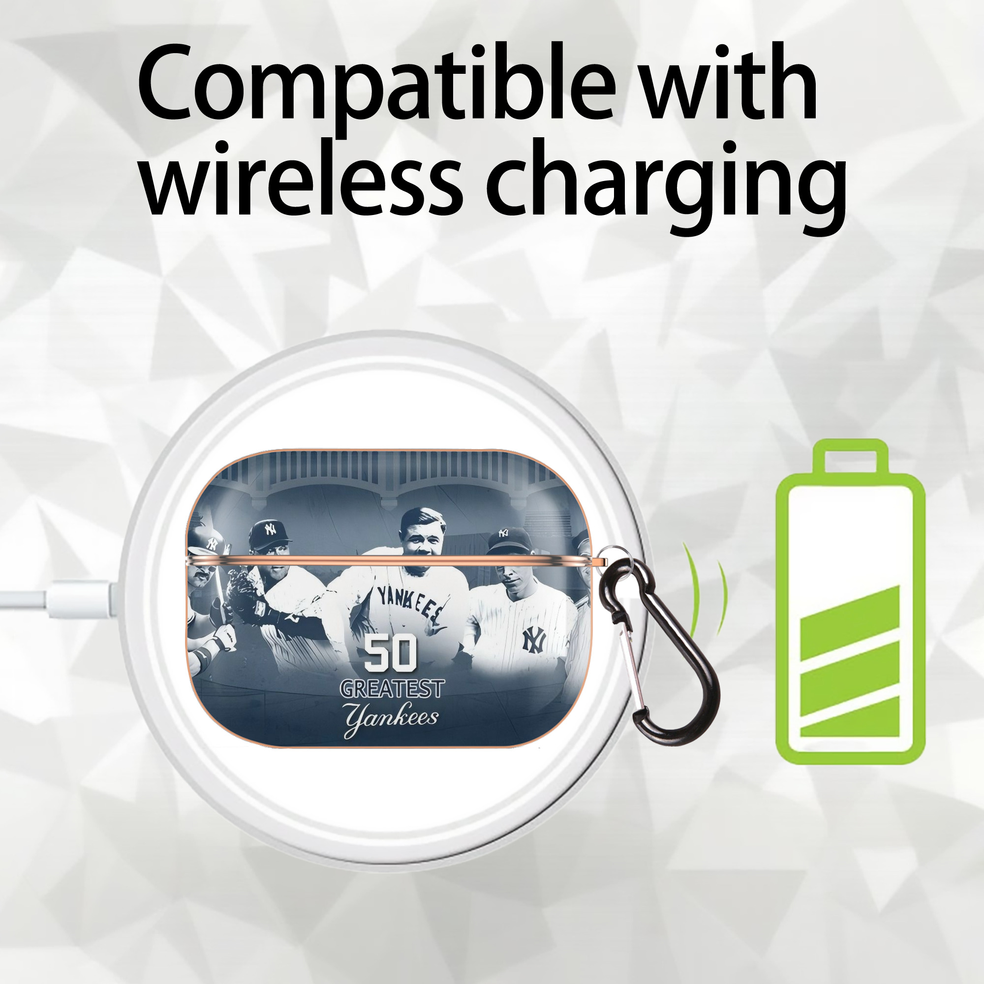 New York Yankees 351 AirPods Pro Protective Case Rose Gold, Flexible PC Material, Precise Fit, Anti-Slip Cover, Full Protection, Fingerprint Resistant, Washable With Keychain