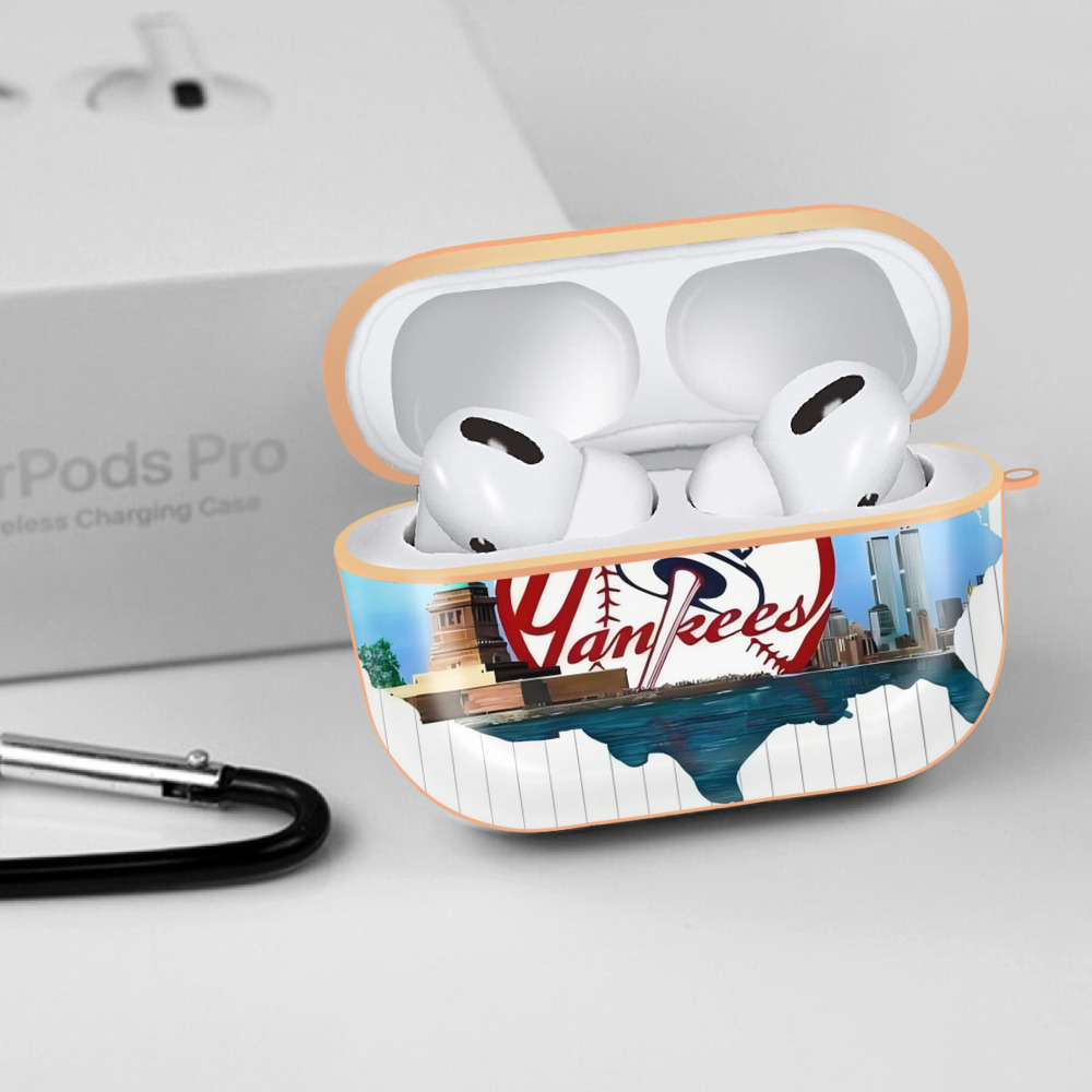 New York Yankees 352 AirPods Pro Protective Case Rose Gold, Flexible PC Material, Precise Fit, Anti-Slip Cover, Full Protection, Fingerprint Resistant, Washable With Keychain