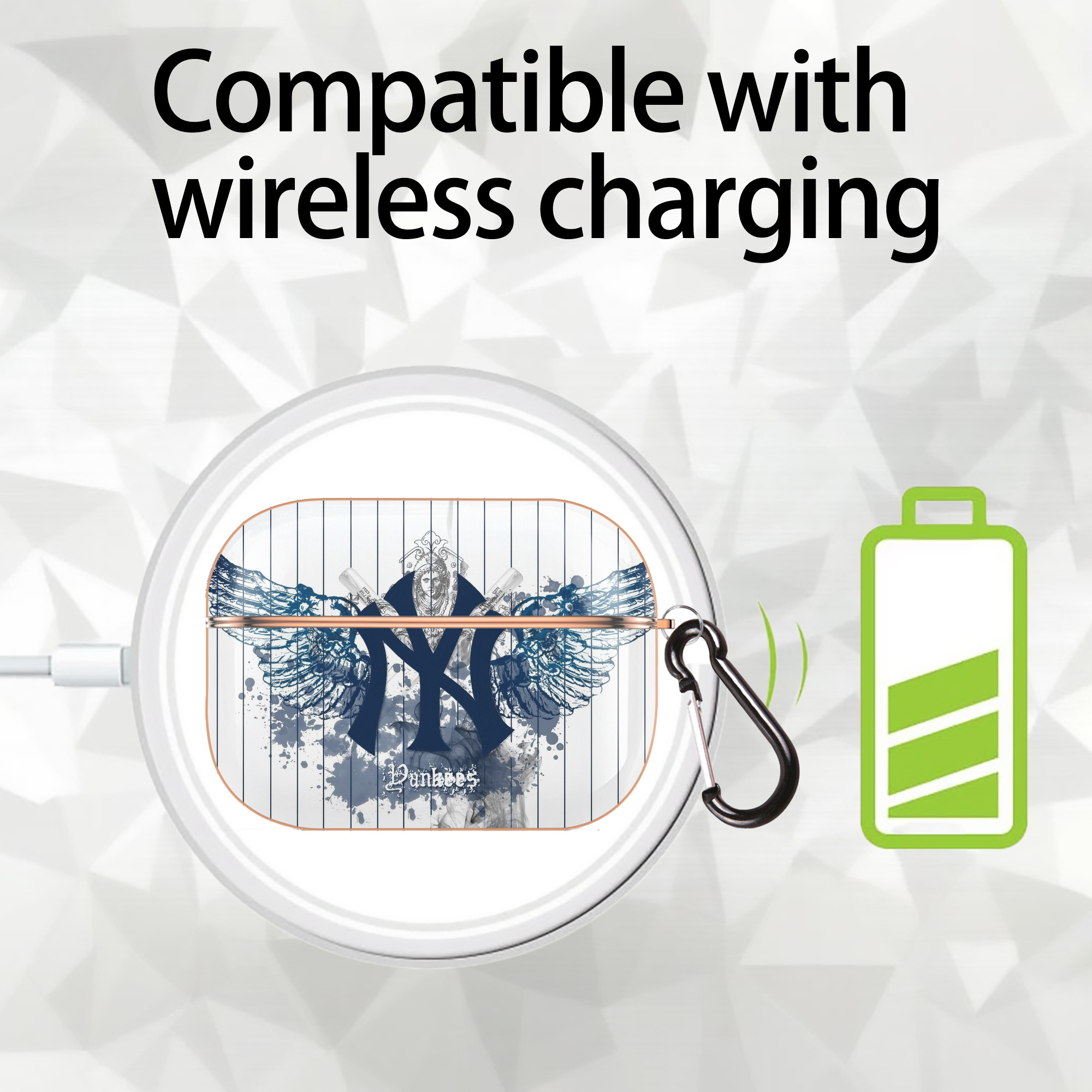 New York Yankees 353 AirPods Pro Protective Case Rose Gold, Flexible PC Material, Precise Fit, Anti-Slip Cover, Full Protection, Fingerprint Resistant, Washable With Keychain