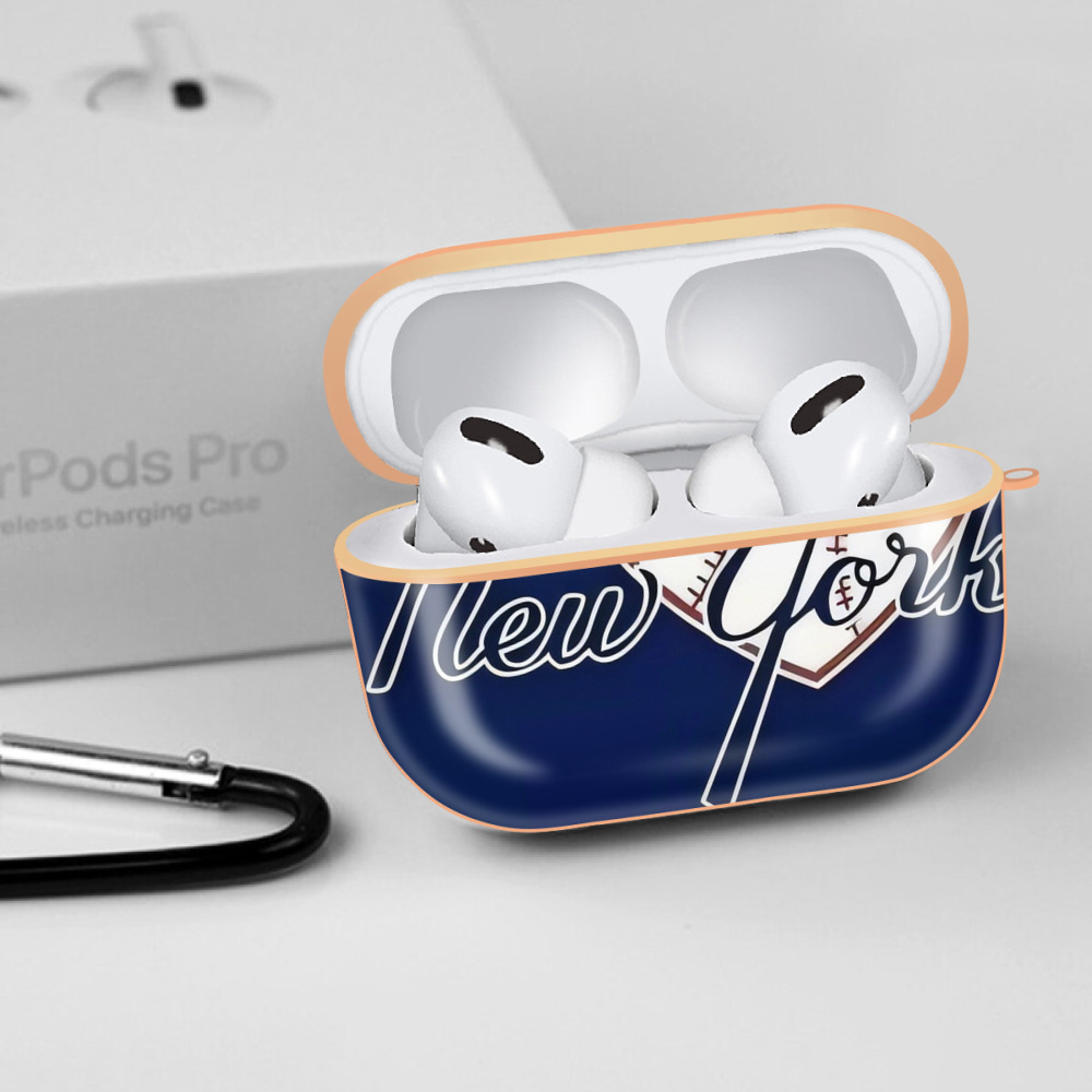 New York Yankees 354 AirPods Pro Protective Case Rose Gold, Flexible PC Material, Precise Fit, Anti-Slip Cover, Full Protection, Fingerprint Resistant, Washable With Keychain