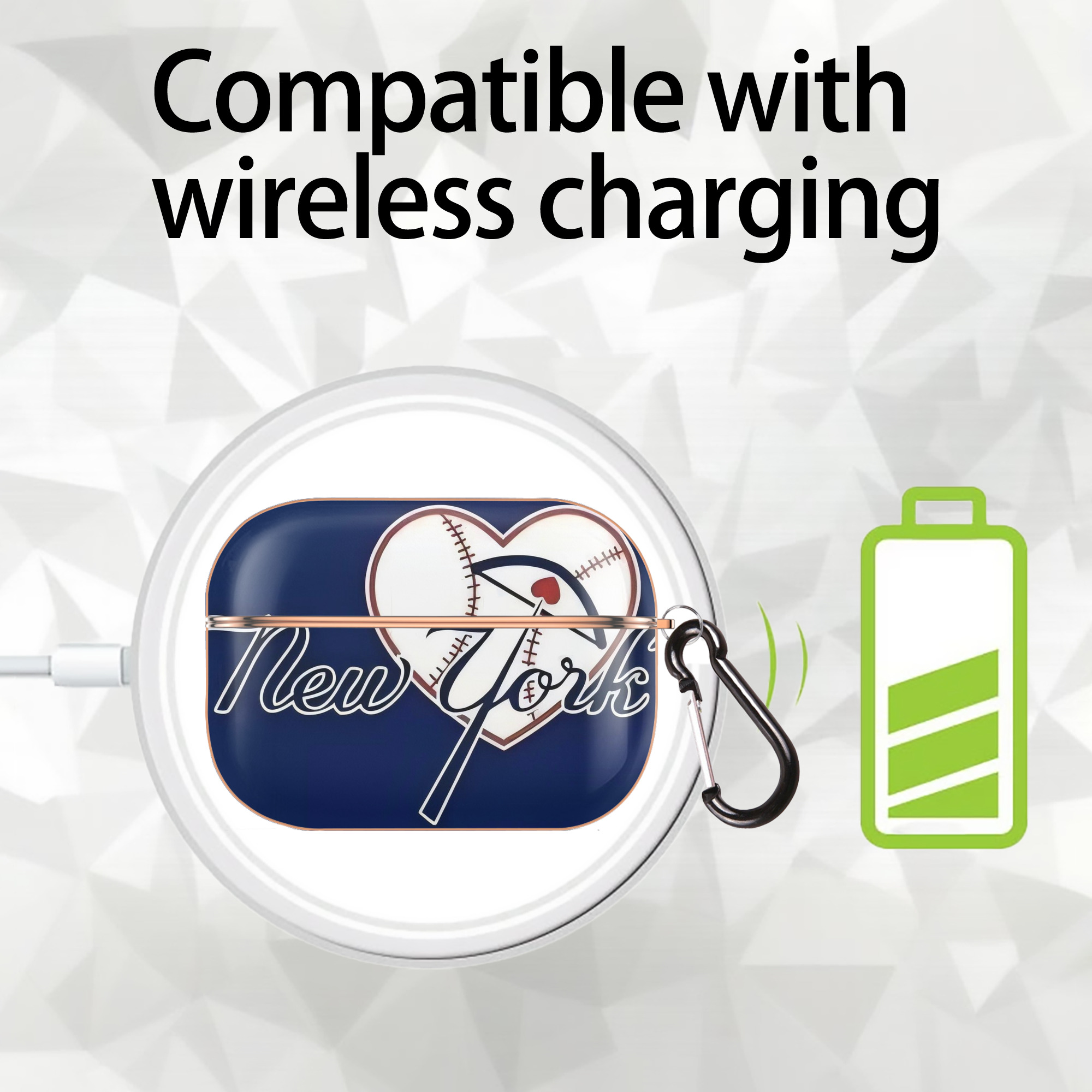 New York Yankees 354 AirPods Pro Protective Case Rose Gold, Flexible PC Material, Precise Fit, Anti-Slip Cover, Full Protection, Fingerprint Resistant, Washable With Keychain