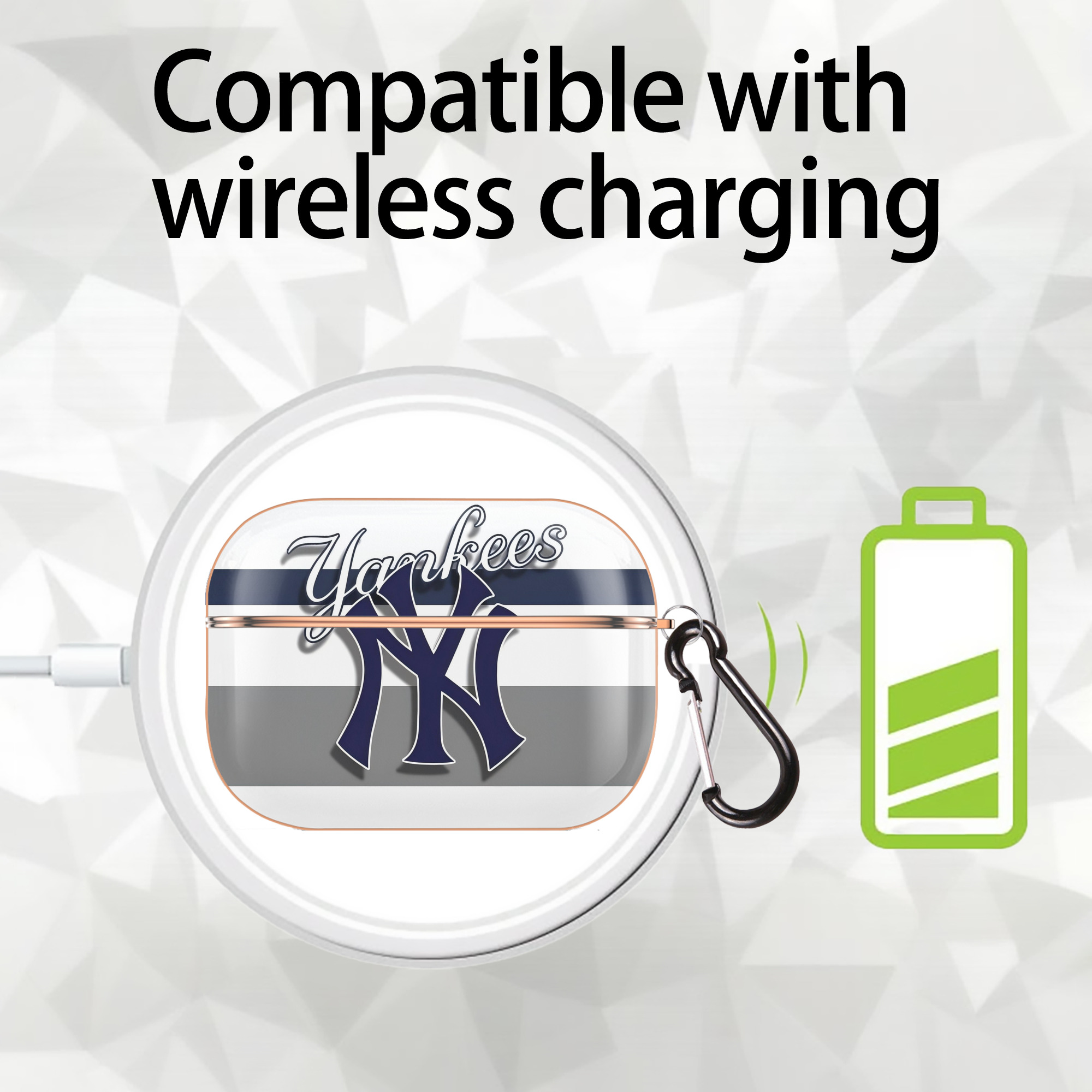 New York Yankees 356 AirPods Pro Protective Case Rose Gold, Flexible PC Material, Precise Fit, Anti-Slip Cover, Full Protection, Fingerprint Resistant, Washable With Keychain