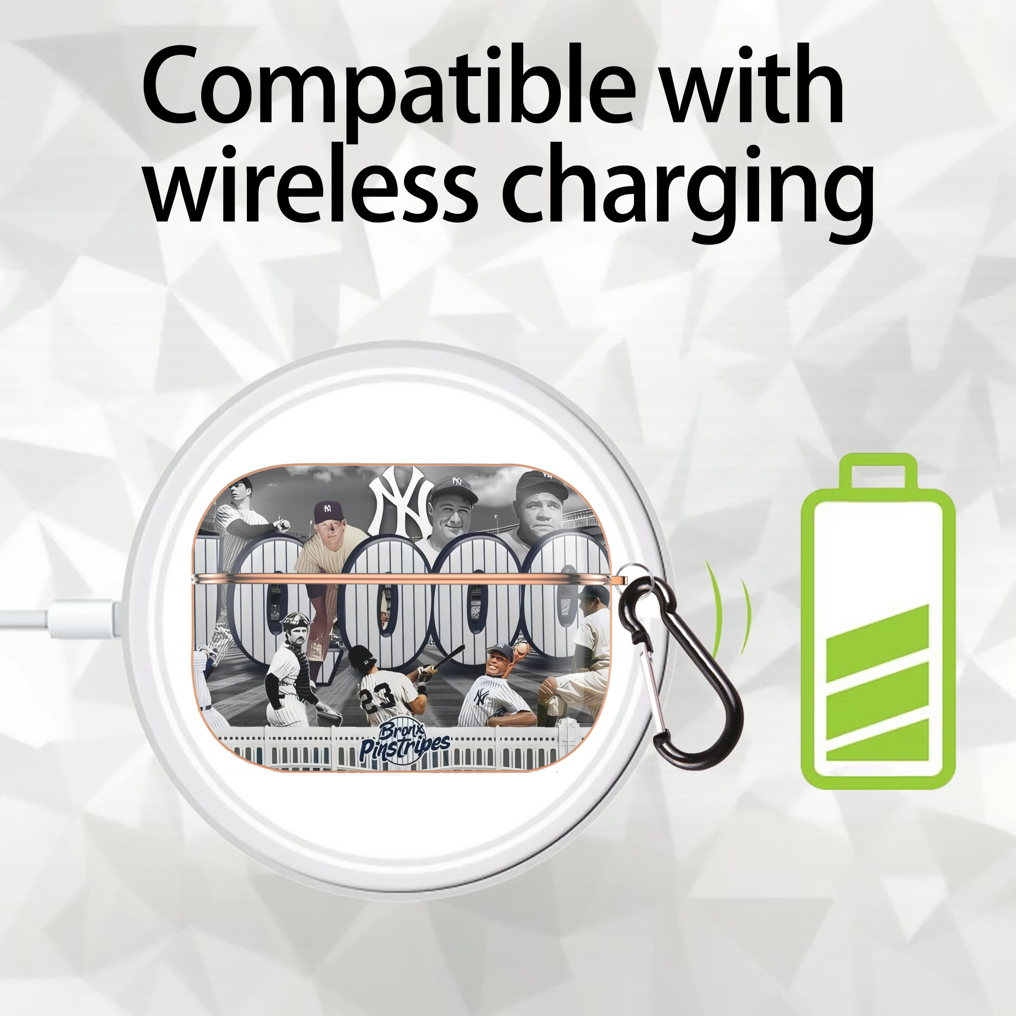 New York Yankees 357 AirPods Pro Protective Case Rose Gold, Flexible PC Material, Precise Fit, Anti-Slip Cover, Full Protection, Fingerprint Resistant, Washable With Keychain