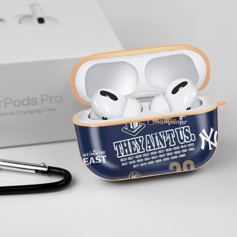 New York Yankees 358 AirPods Pro Protective Case Rose Gold, Flexible PC Material, Precise Fit, Anti-Slip Cover, Full Protection, Fingerprint Resistant, Washable With Keychain