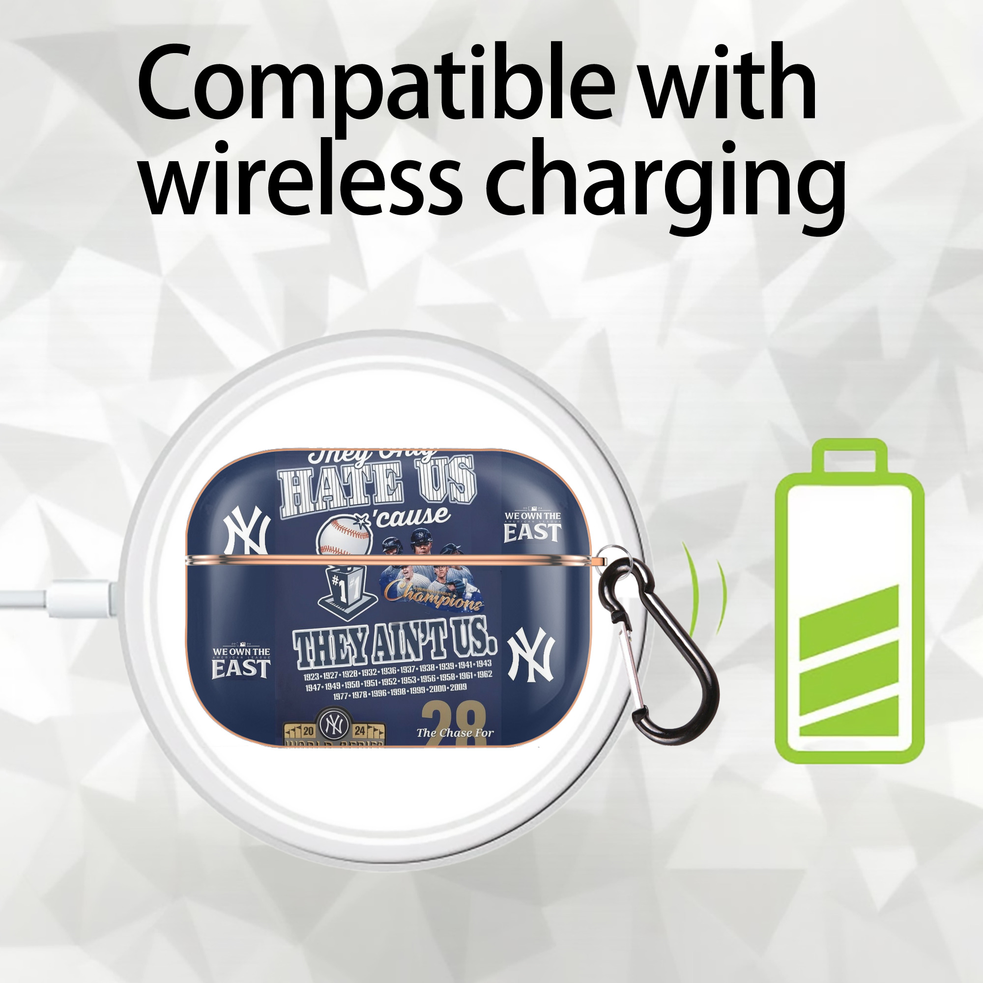 New York Yankees 358 AirPods Pro Protective Case Rose Gold, Flexible PC Material, Precise Fit, Anti-Slip Cover, Full Protection, Fingerprint Resistant, Washable With Keychain