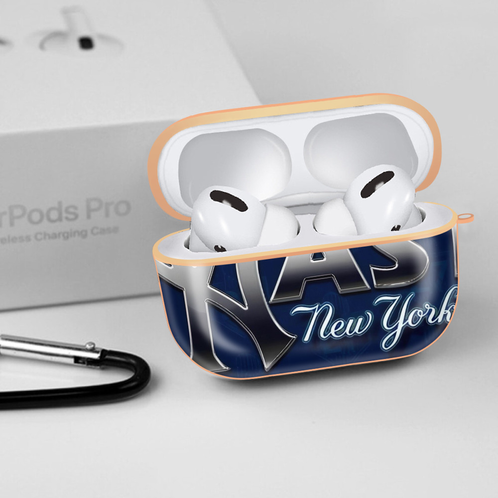 New York Yankees 359 AirPods Pro Protective Case Rose Gold, Flexible PC Material, Precise Fit, Anti-Slip Cover, Full Protection, Fingerprint Resistant, Washable With Keychain