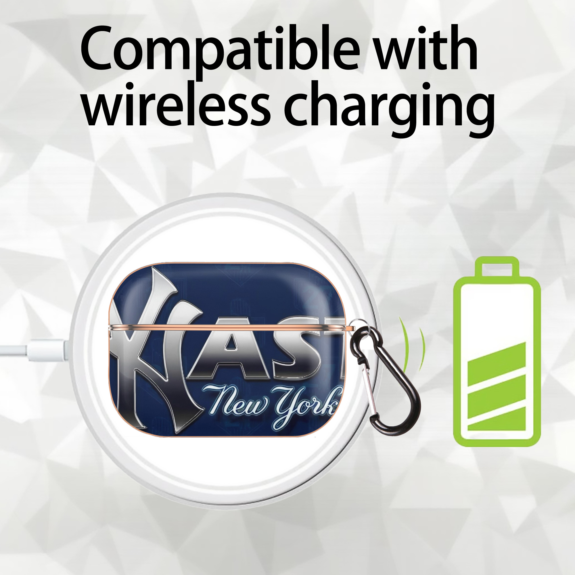 New York Yankees 359 AirPods Pro Protective Case Rose Gold, Flexible PC Material, Precise Fit, Anti-Slip Cover, Full Protection, Fingerprint Resistant, Washable With Keychain