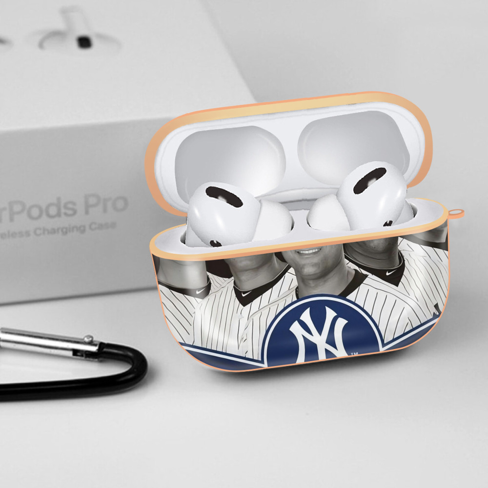 New York Yankees 361 AirPods Pro Protective Case Rose Gold, Flexible PC Material, Precise Fit, Anti-Slip Cover, Full Protection, Fingerprint Resistant, Washable With Keychain
