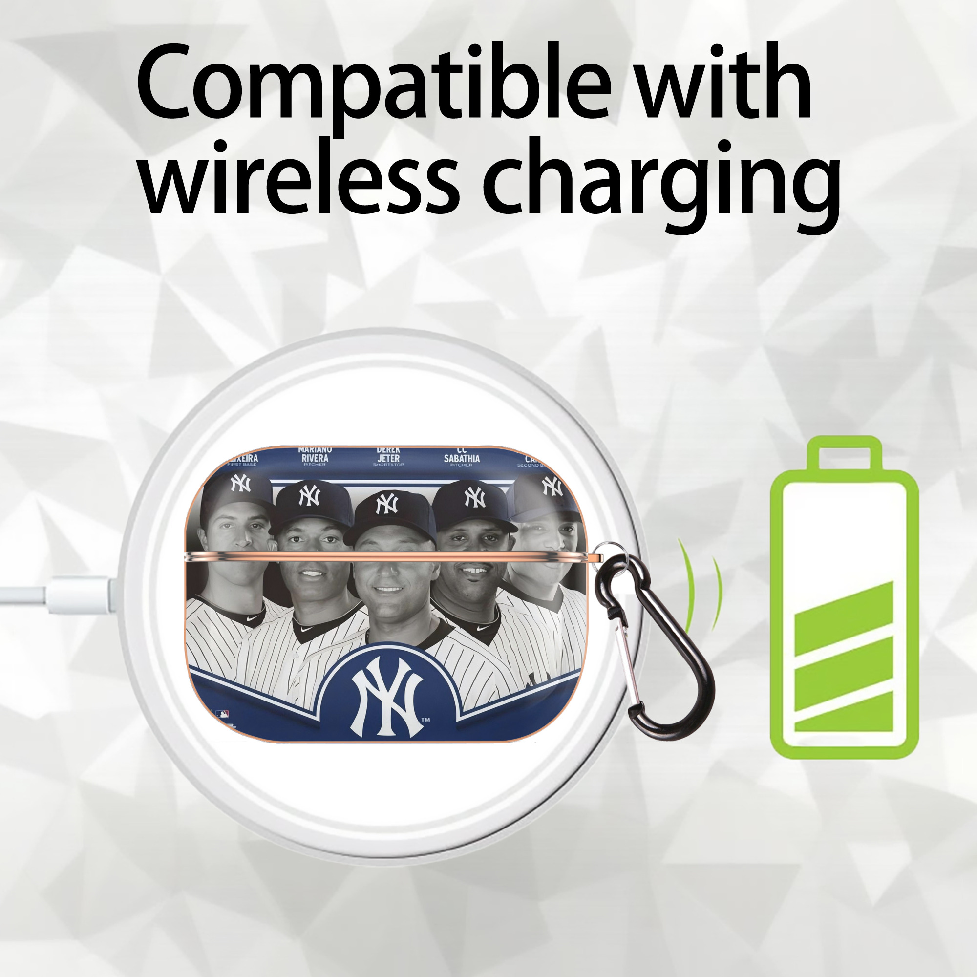 New York Yankees 361 AirPods Pro Protective Case Rose Gold, Flexible PC Material, Precise Fit, Anti-Slip Cover, Full Protection, Fingerprint Resistant, Washable With Keychain