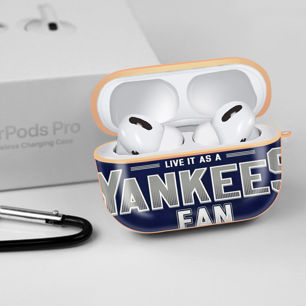 New York Yankees 362 AirPods Pro Protective Case Rose Gold, Flexible PC Material, Precise Fit, Anti-Slip Cover, Full Protection, Fingerprint Resistant, Washable With Keychain